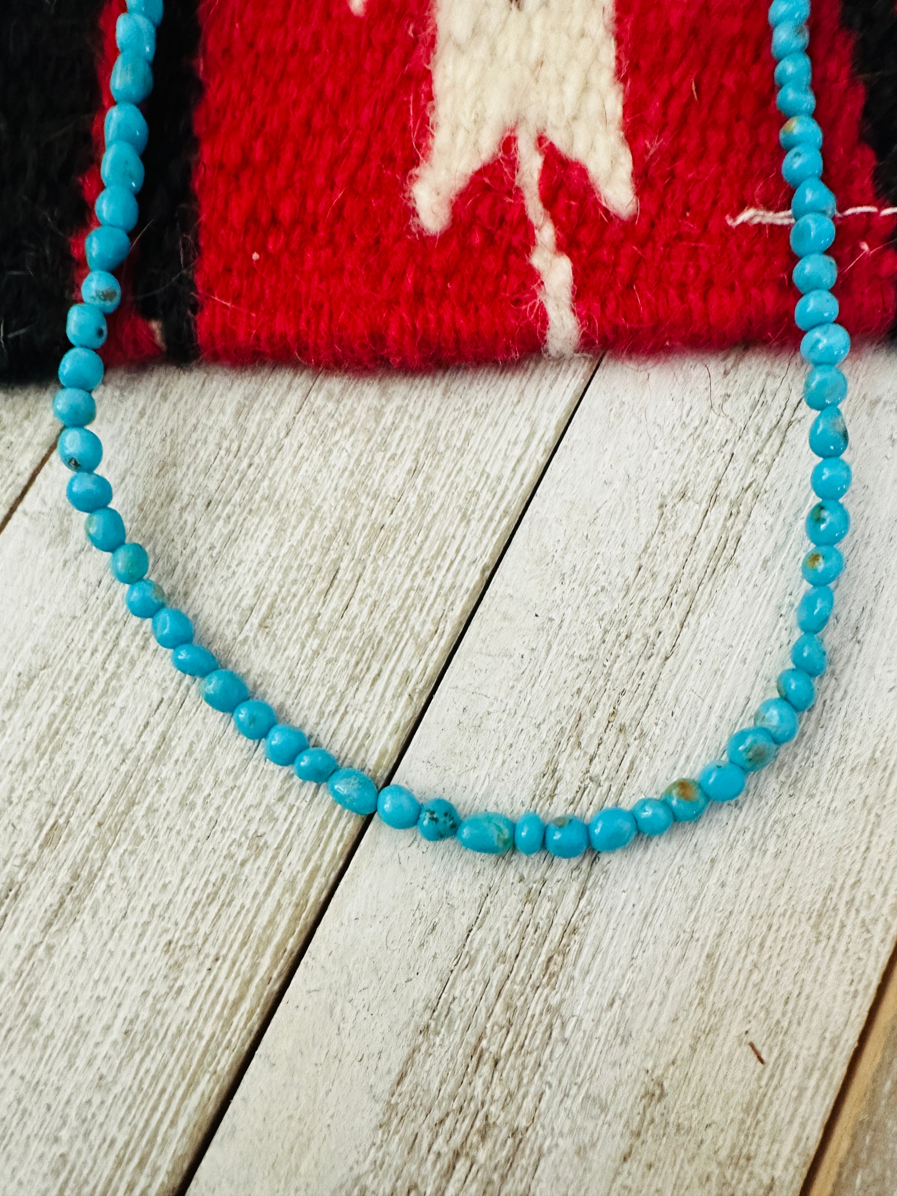 Navajo Turquoise & Sterling Silver 16” Beaded Necklace