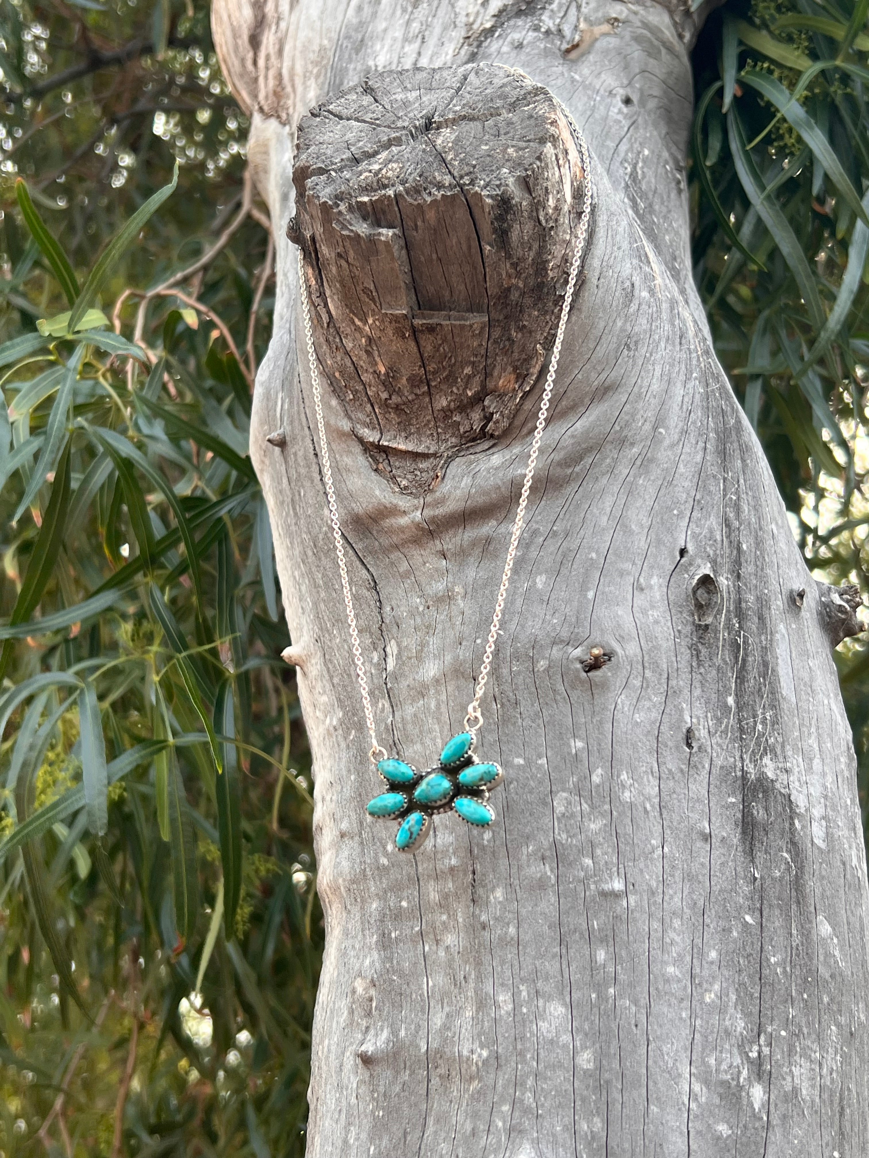 Handmade Sterling Silver & Turquoise Cluster Necklace