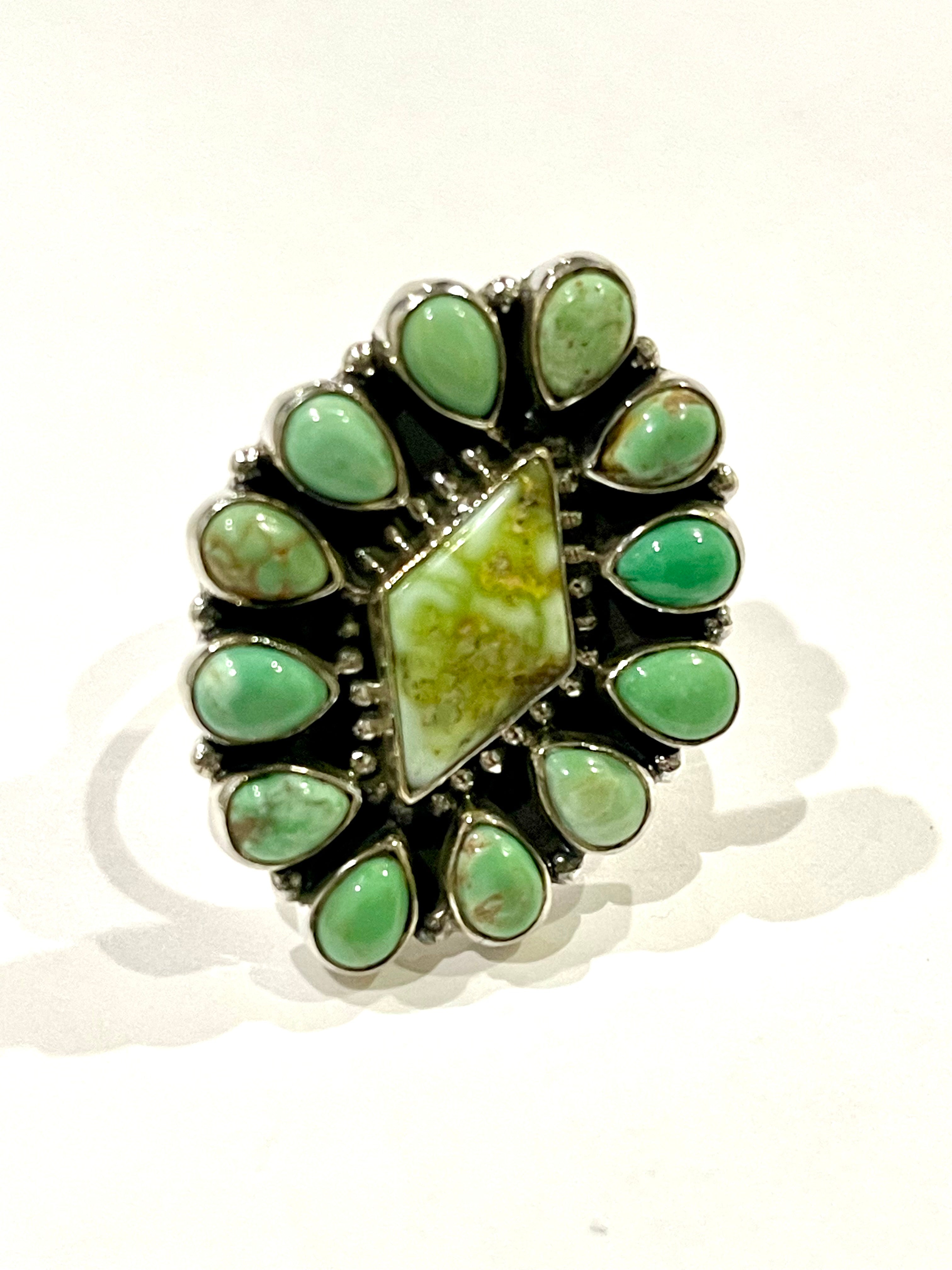 Beautiful Handmade Palomino Variscite, Turquoise And Sterling Silver Adjustable Ring