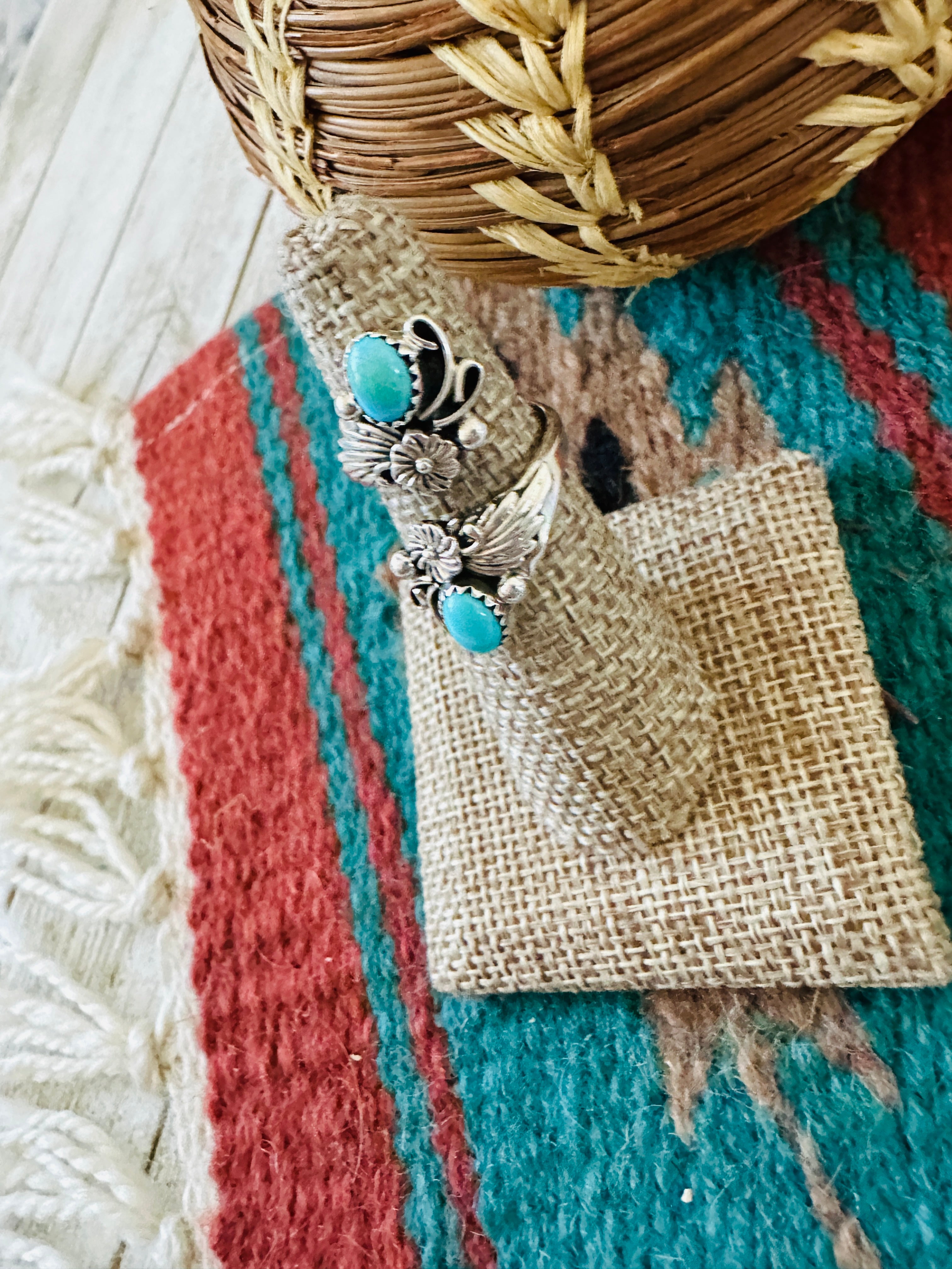 Handcrafted Sterling Silver & Turquoise Adjustable Flower Ring