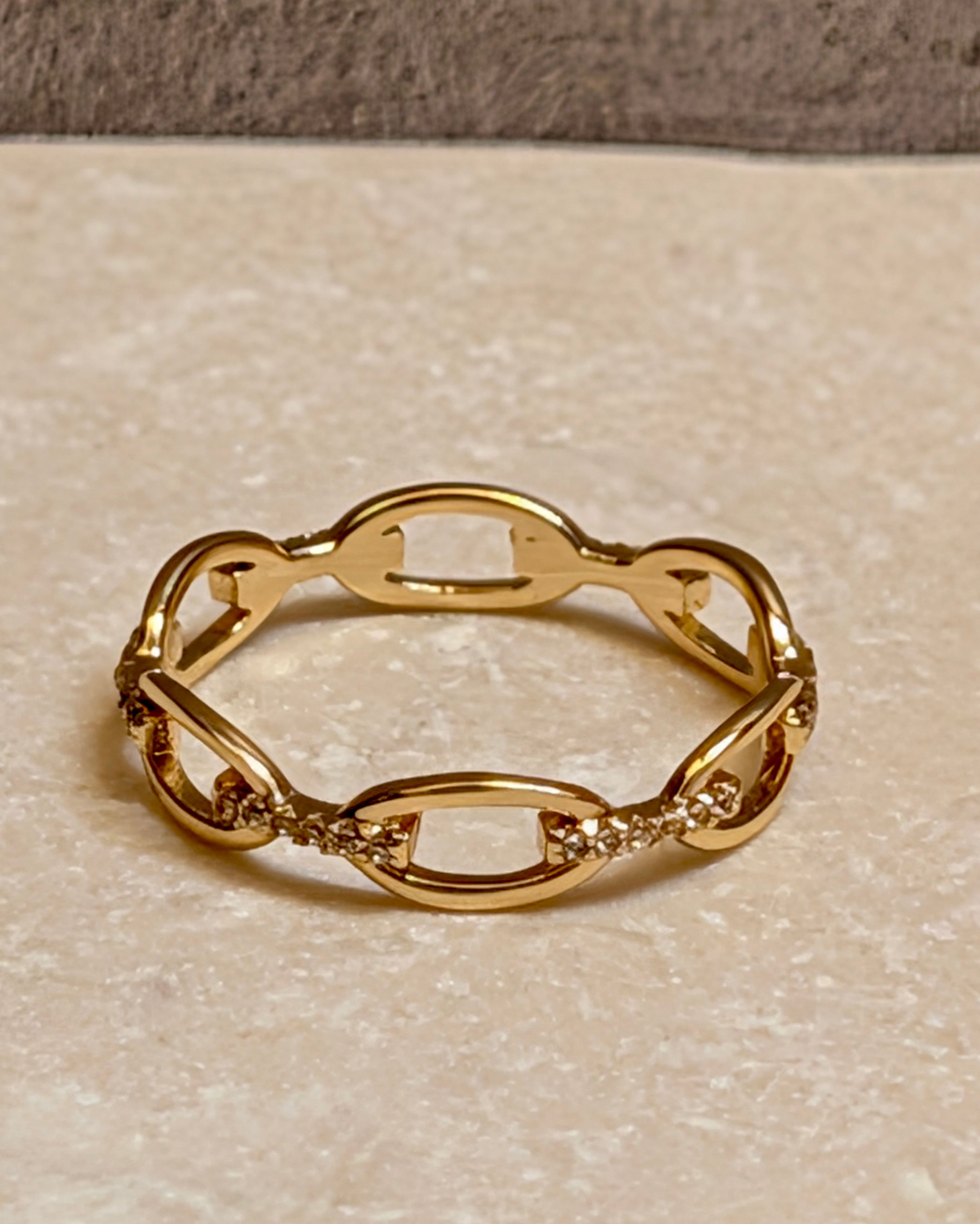 14K Gold Plated Sterling Silver CZ Open Chain Link Ring