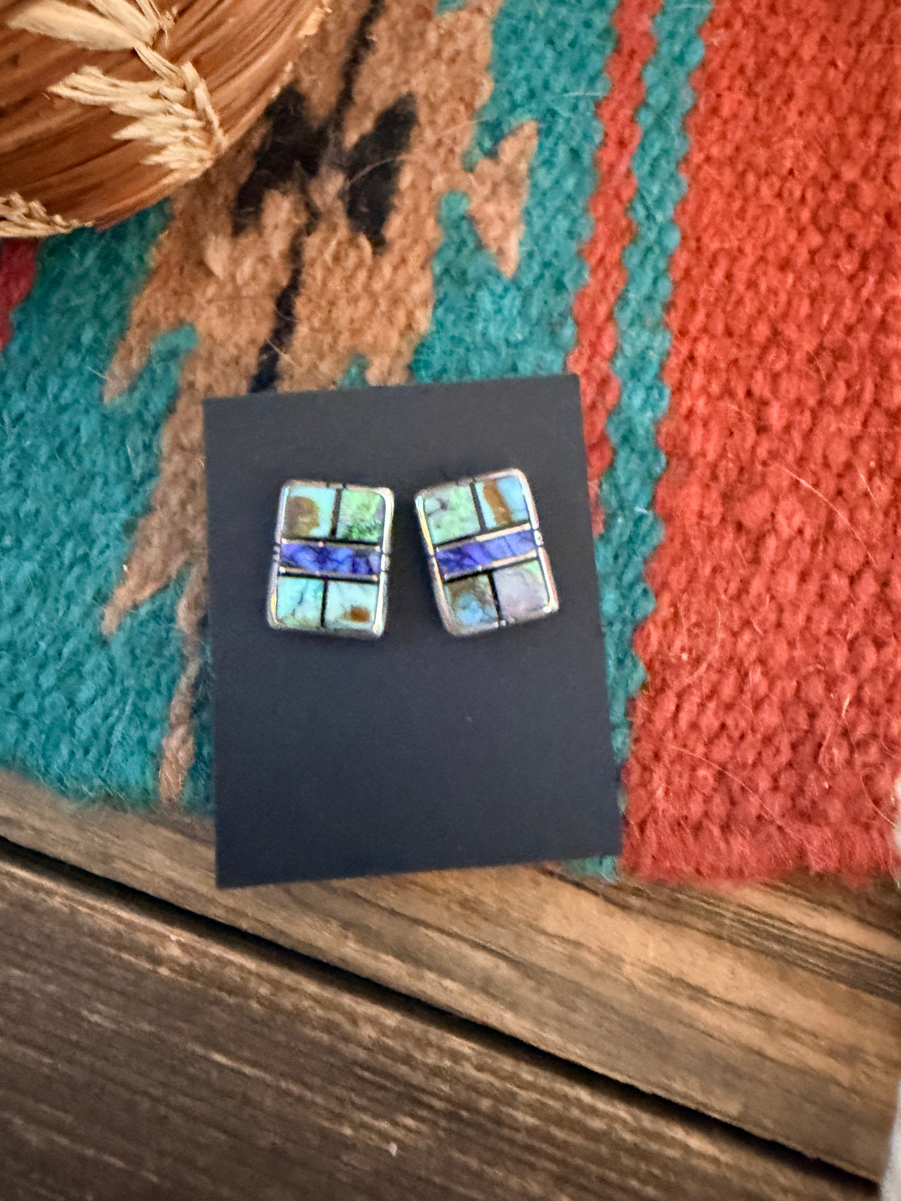 Handcrafted Opal & Sterling Silver Inlay Post Earrings