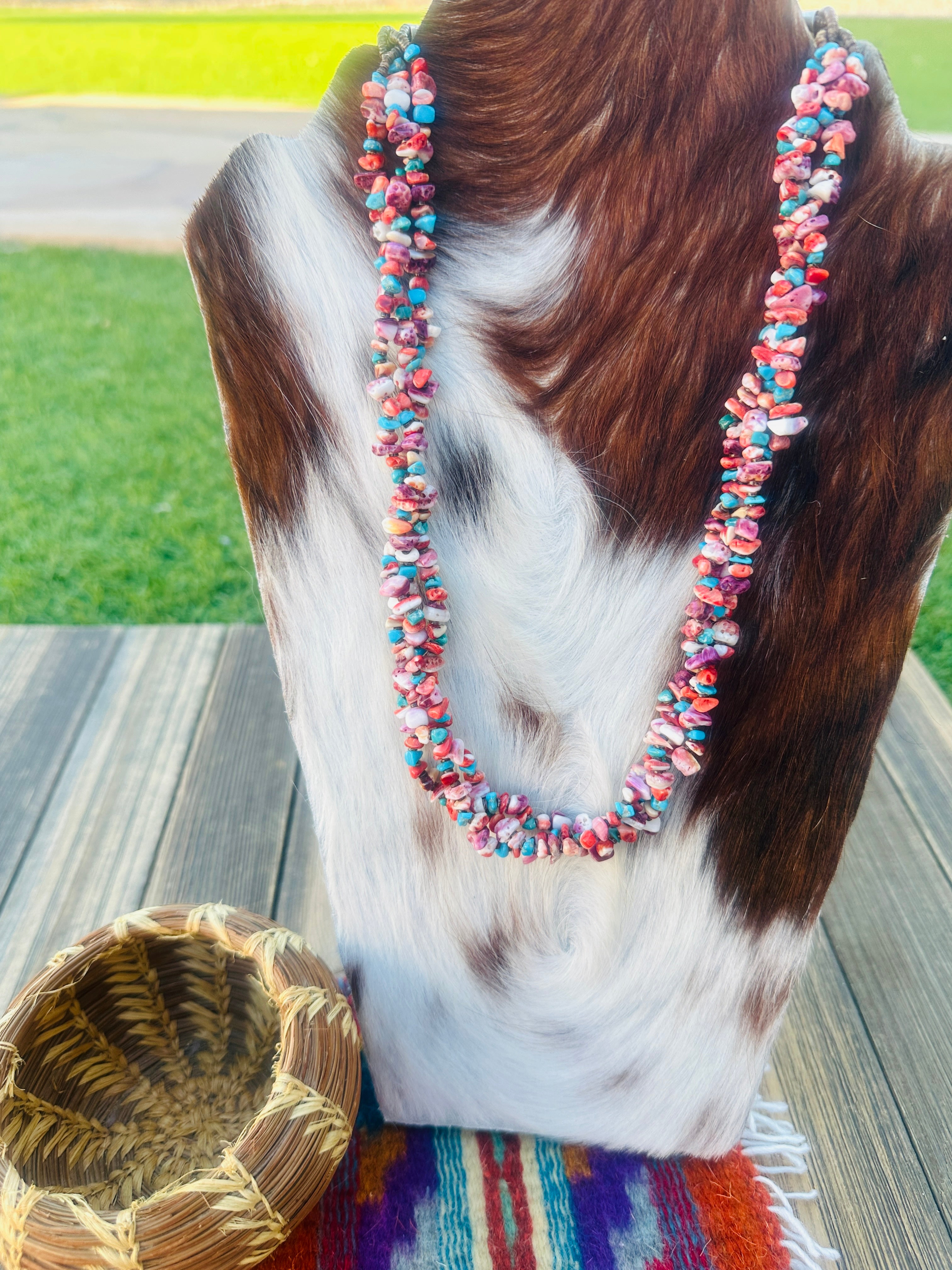 Old Pawn Handcrafted Spiny Oyster, Heishi & Sterling Silver Beaded 22” Necklace