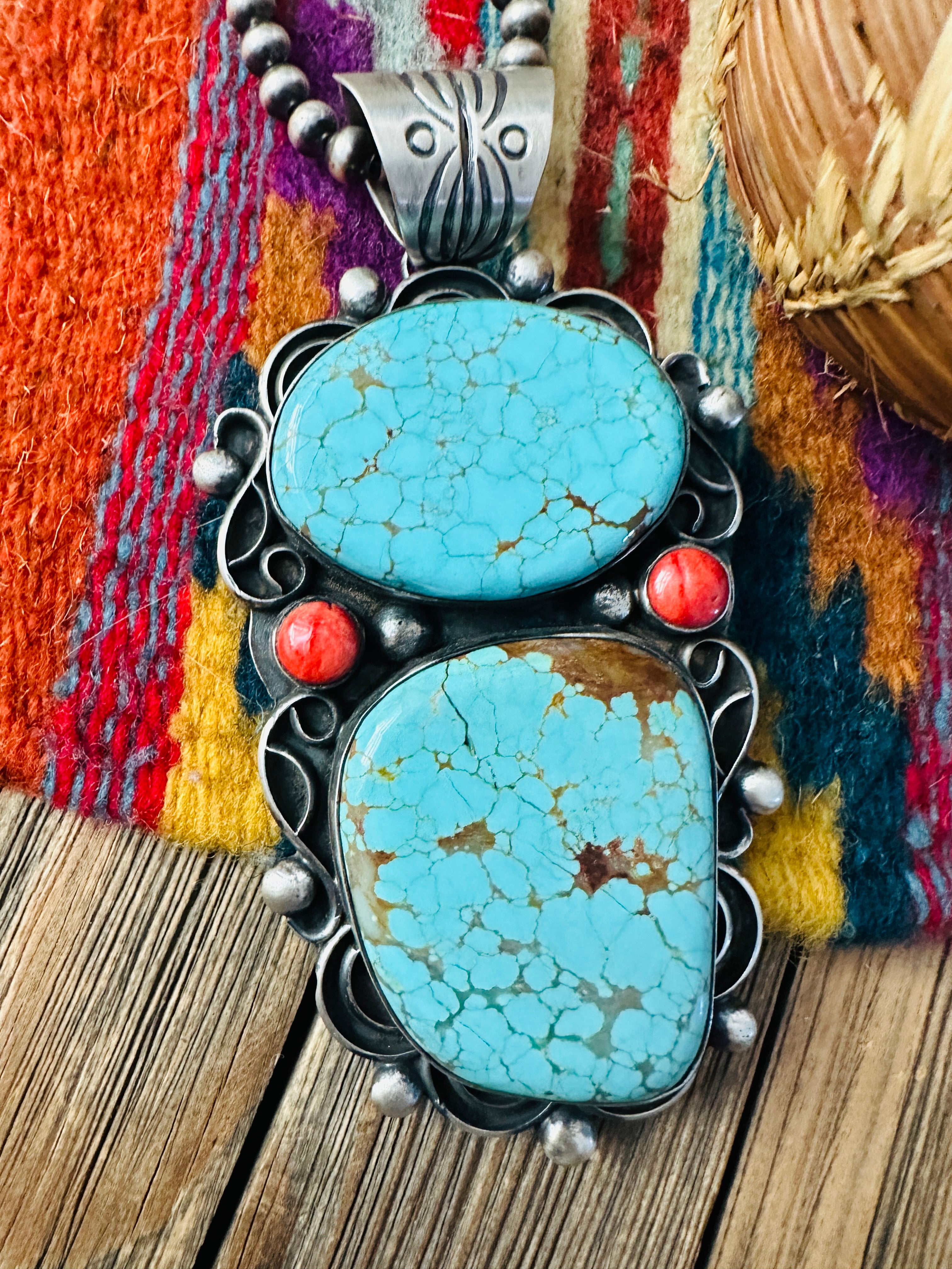 Handcrafted Turquoise, Spiny & Sterling Silver Pendant by Chimney Butte