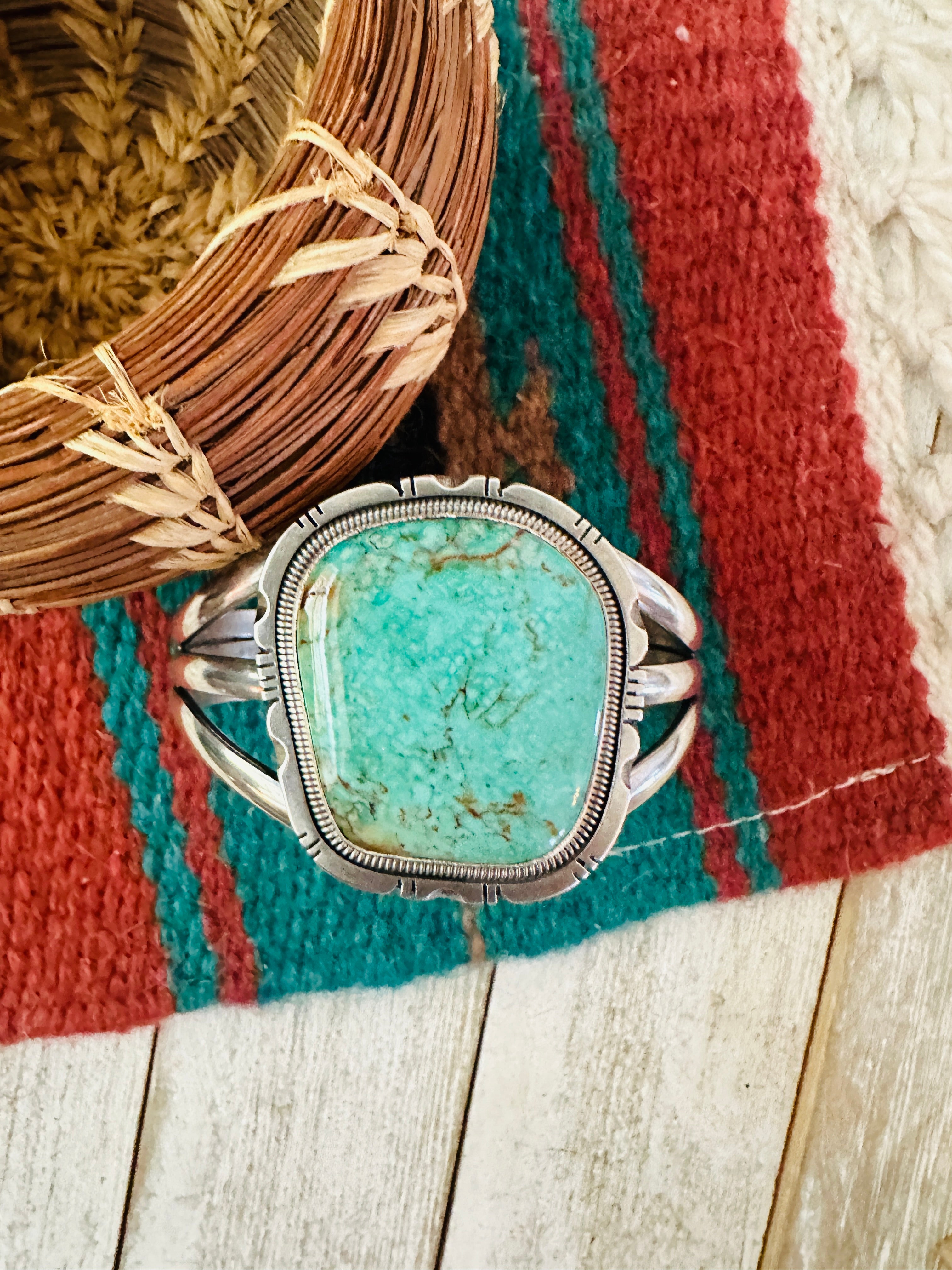 Navajo Sterling Silver & Turquoise Cuff Bracelet by Wydell Billie