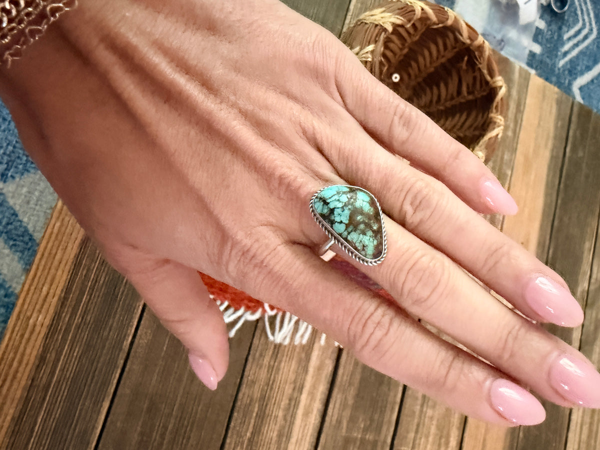Handcrafted Turquoise & Sterling Silver Ring Size 8