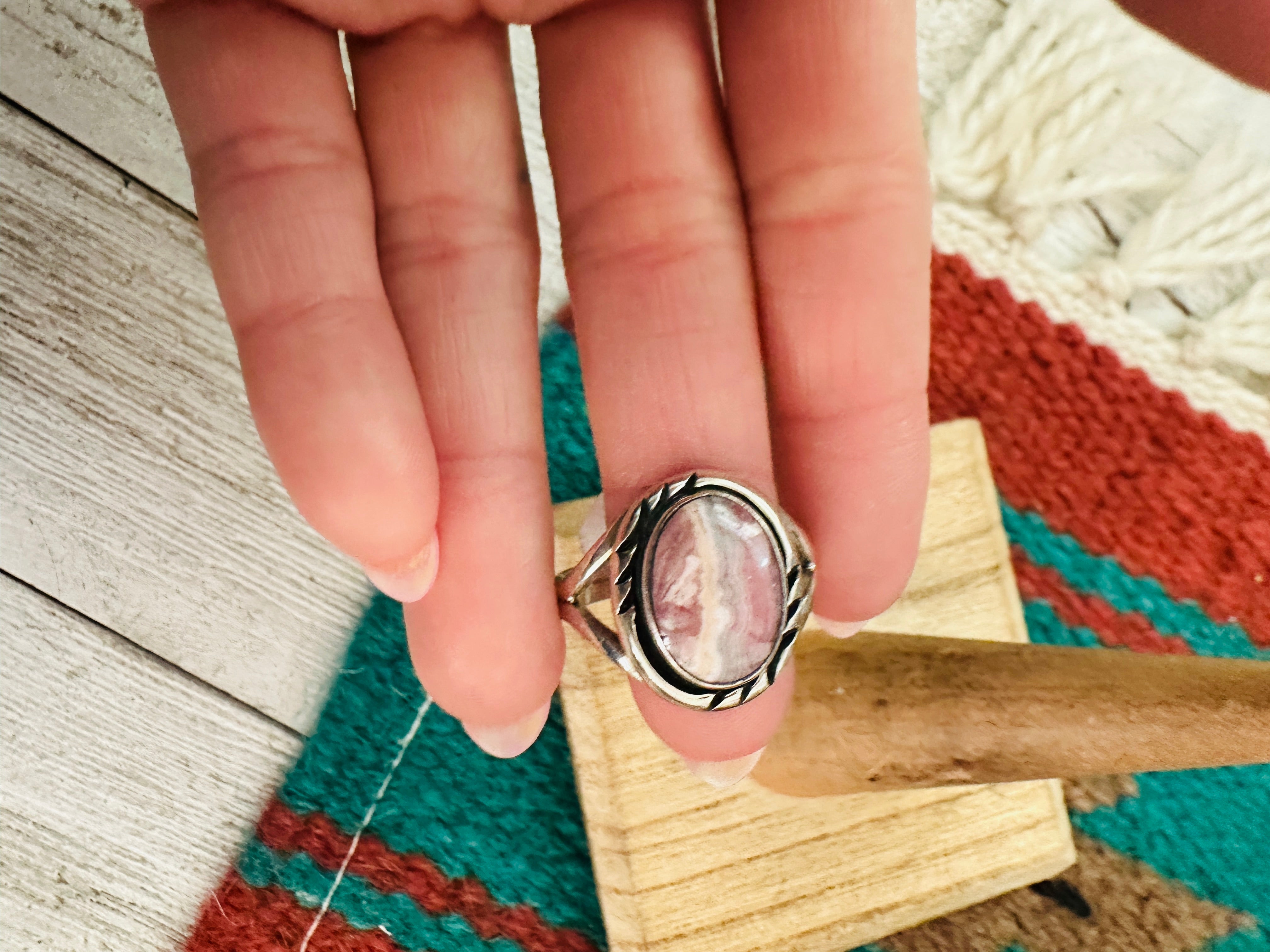 Navajo Rhodochrosite And Sterling Silver Ring Size 10.5 Signed