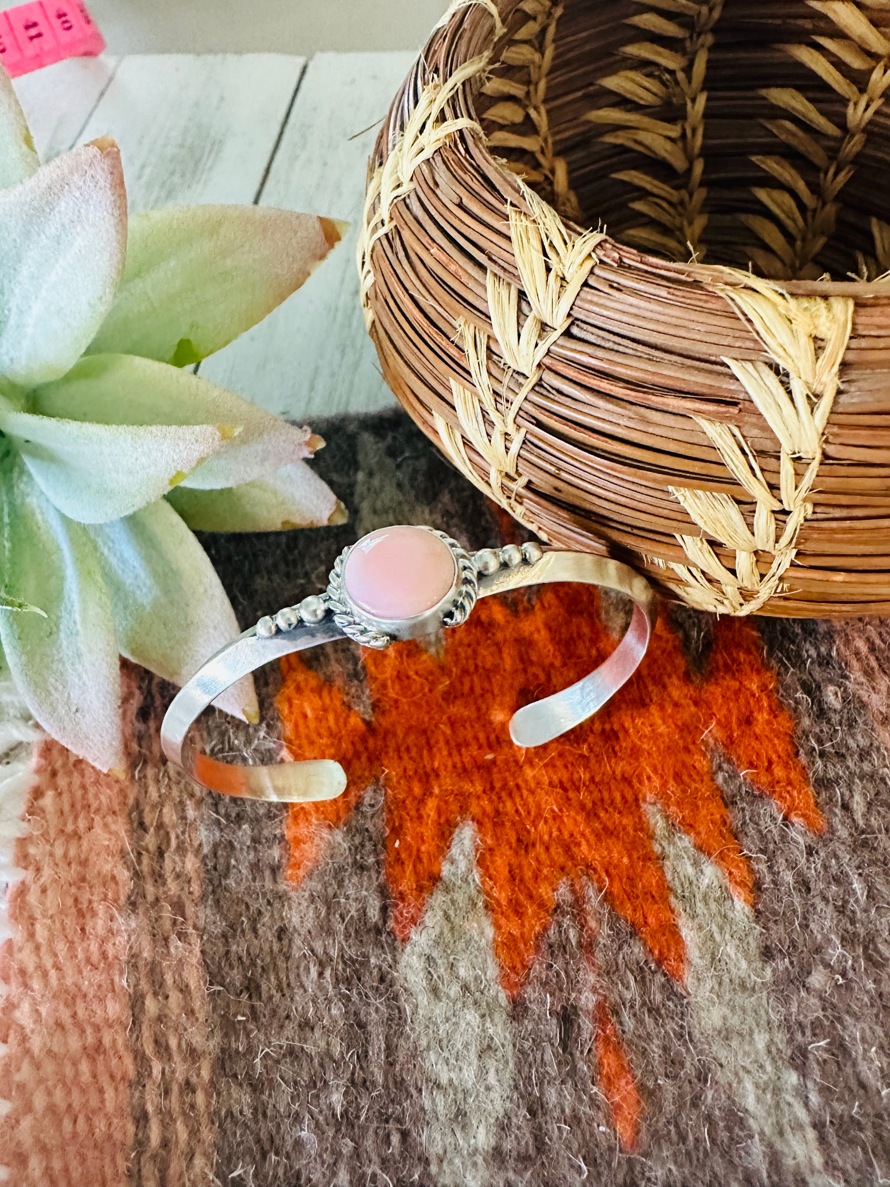 Navajo Queen Pink Conch Shell & Sterling Silver Cuff Bracelet