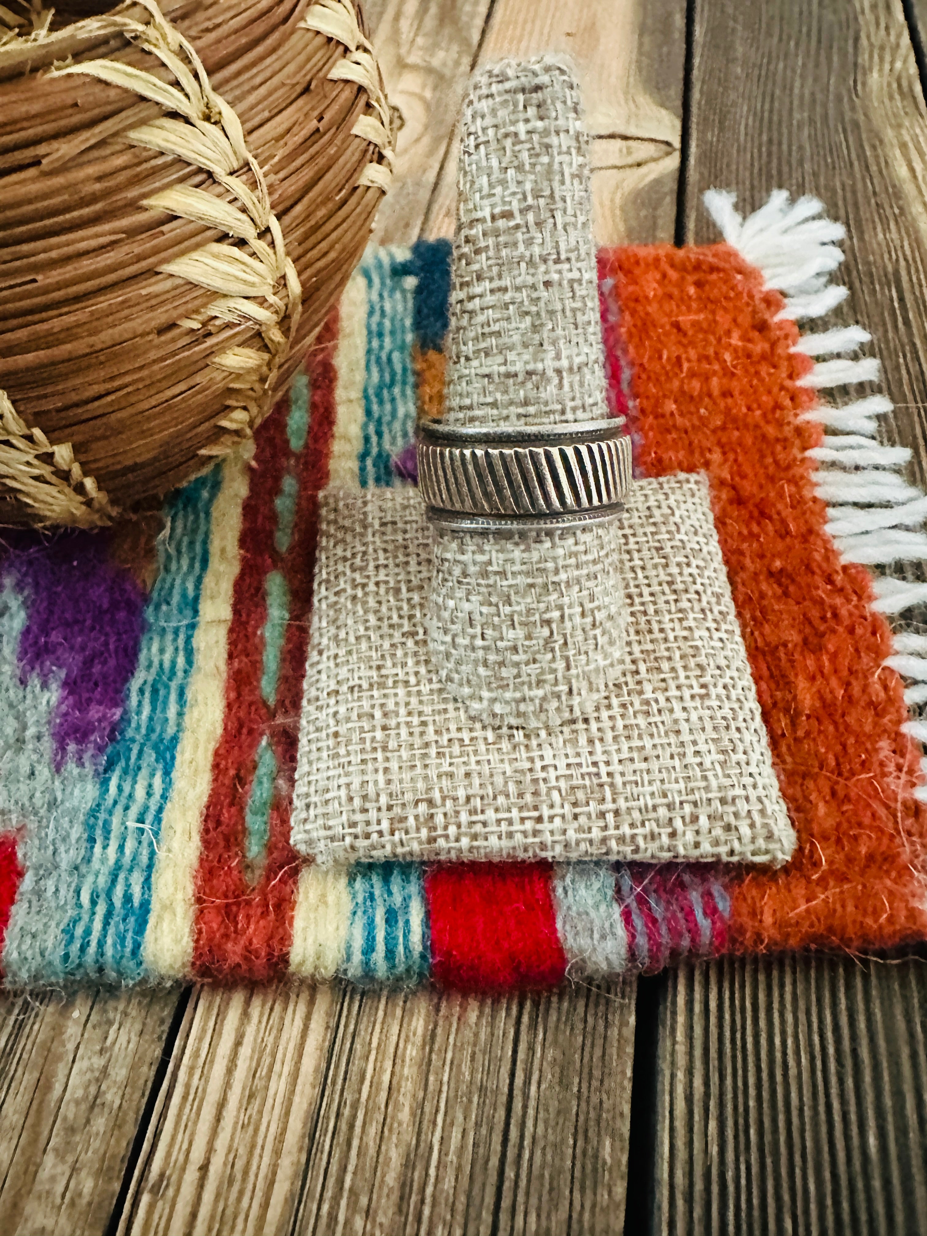 Old Pawn Handcrafted Copper & Sterling Silver Band Ring Size 10