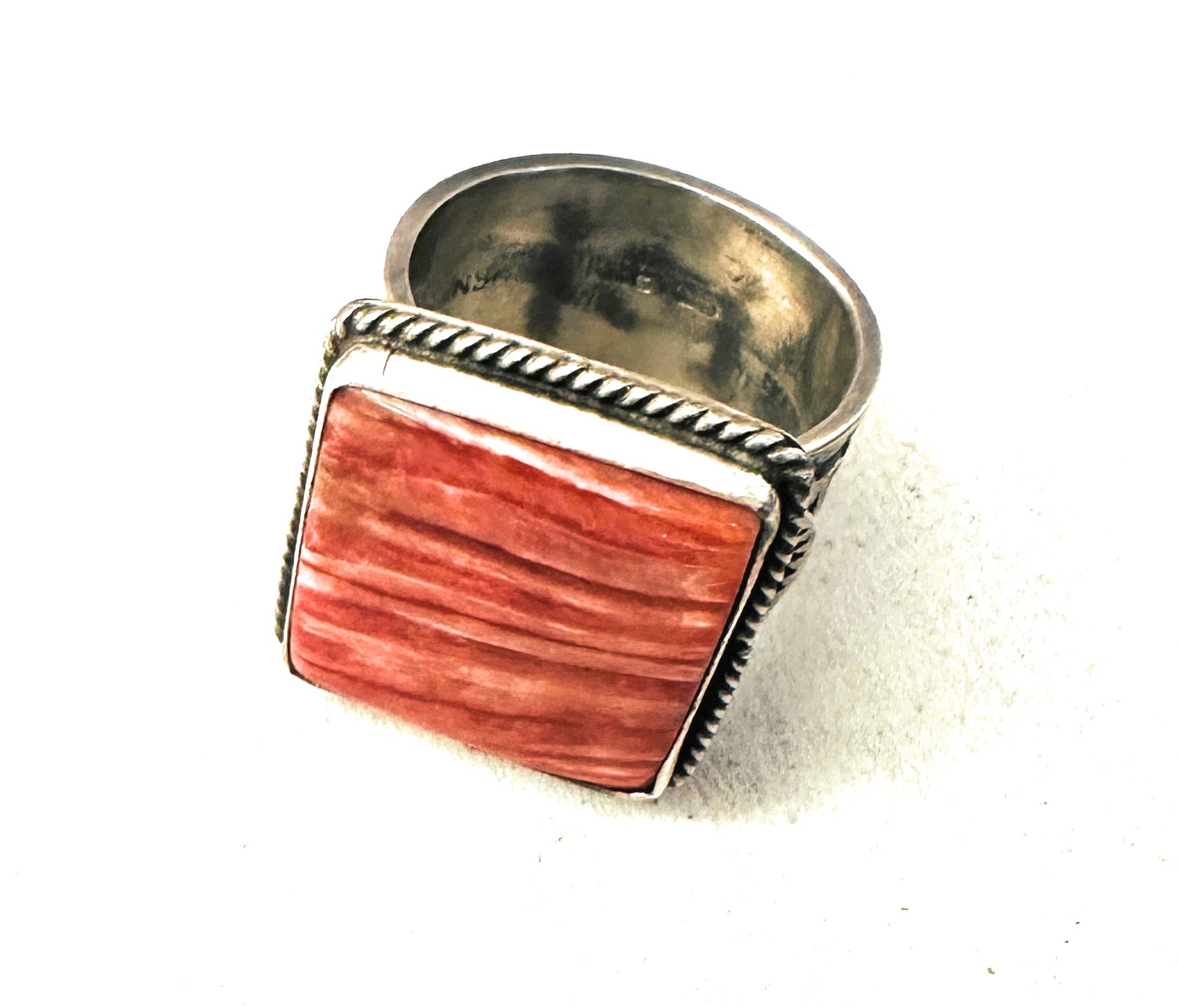 Navajo Sterling Silver & Spiny Oyster Cigar Band Ring Size 9.5