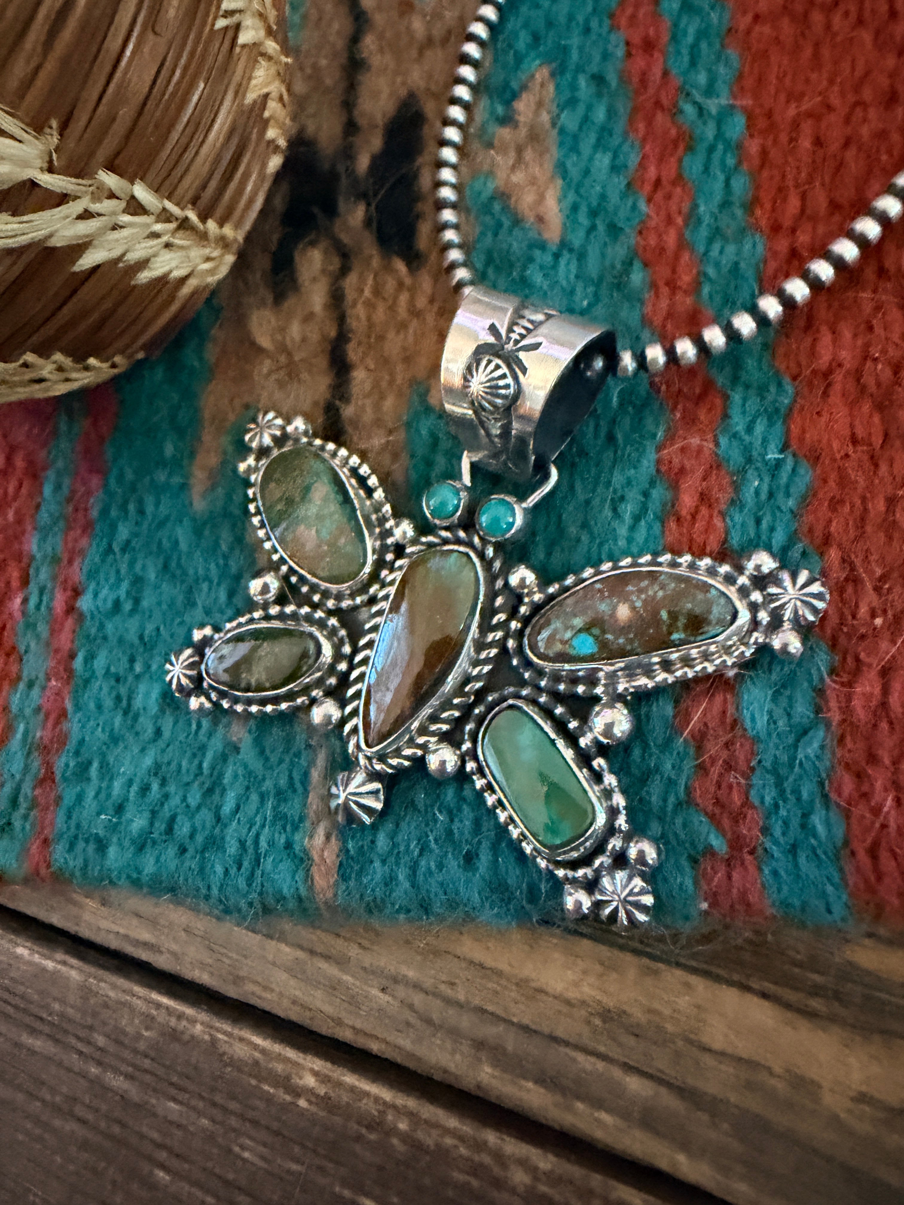 Handcrafted Sterling Silver & Turquoise Butterfly Pendant by Rosella Paxson