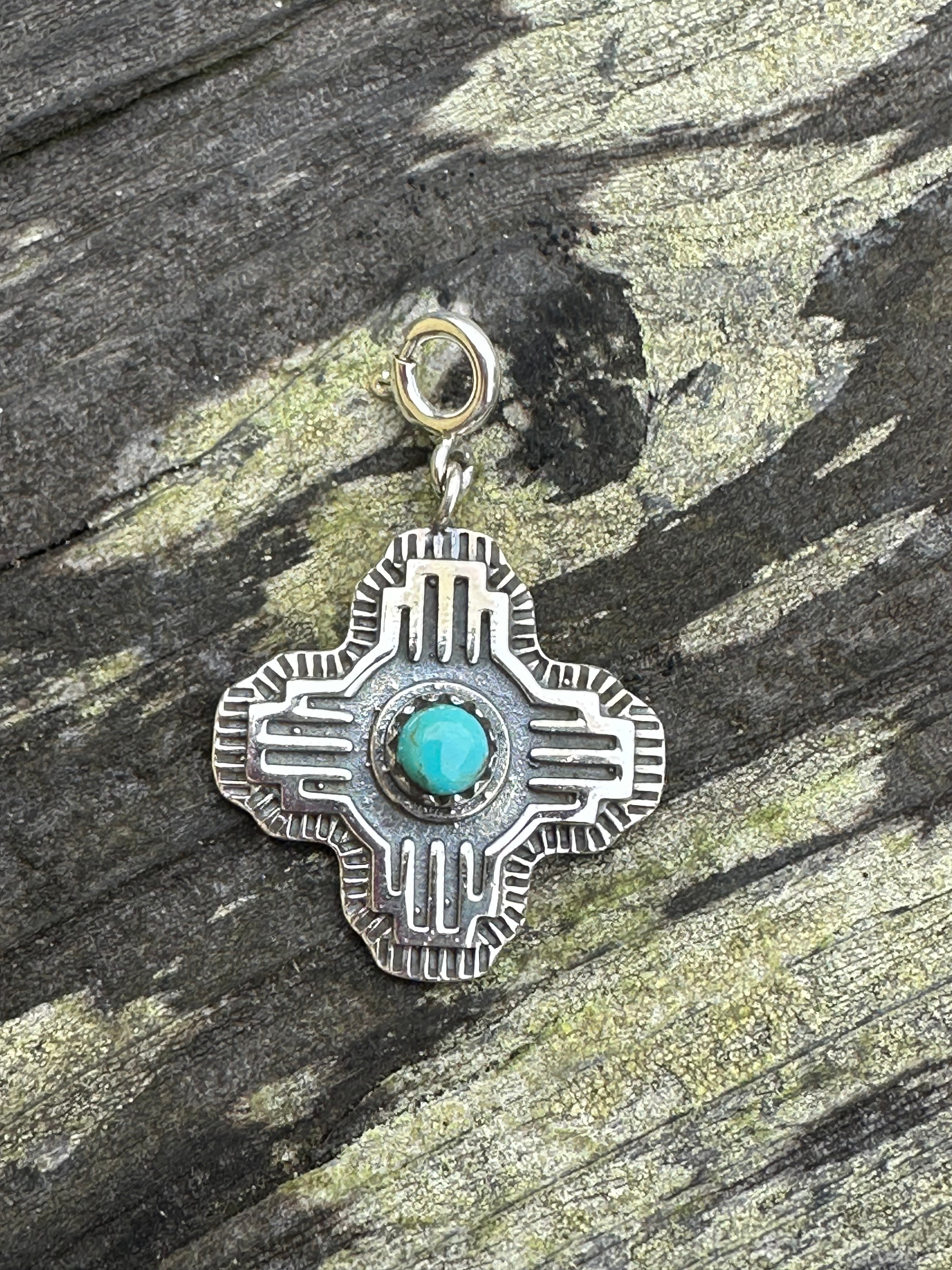 Sterling Silver and Turquoise Zia Charm