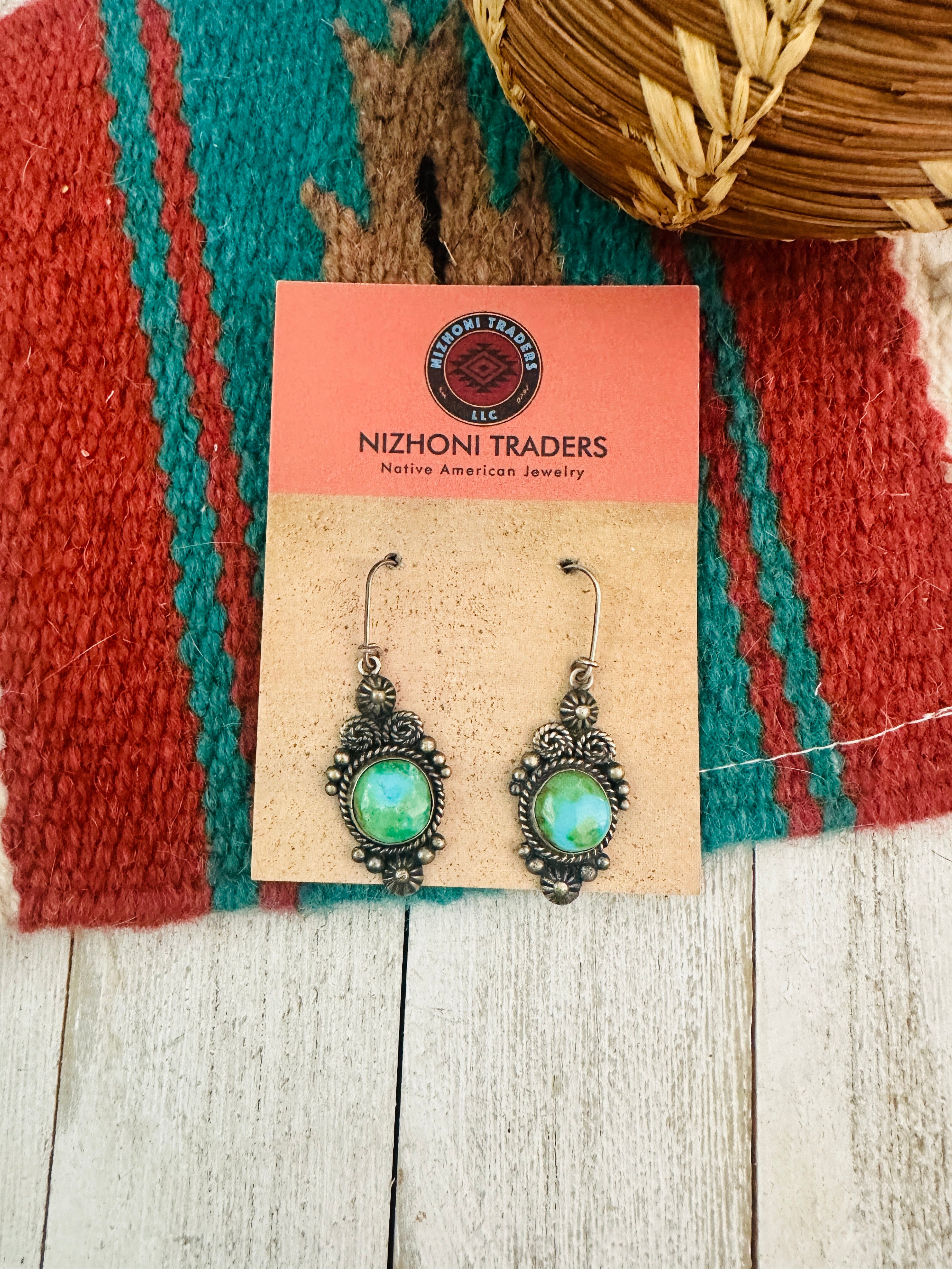 Navajo Sonoran Mountain Turquoise & Sterling Silver Dangle Earrings