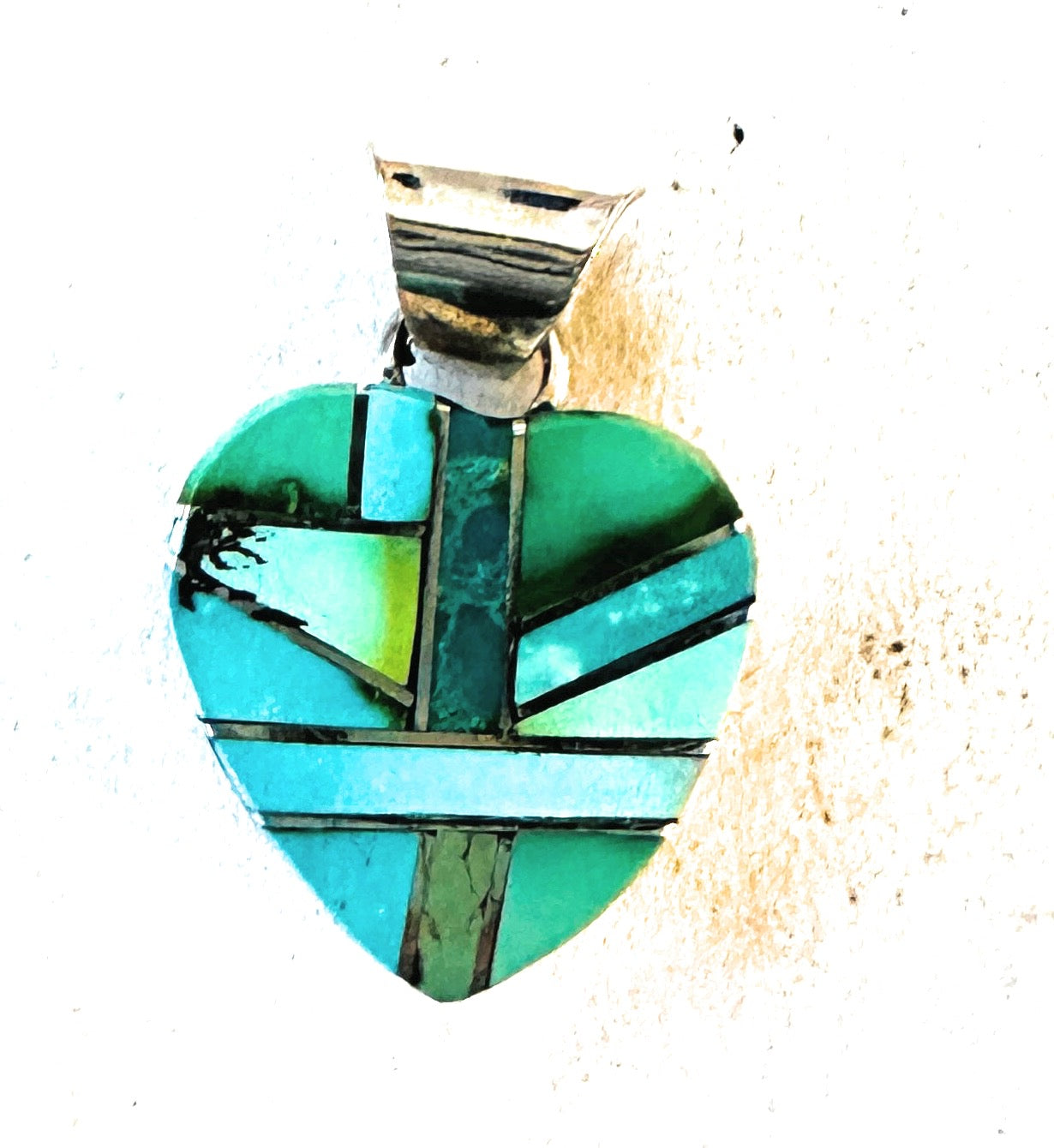 Navajo Turquoise & Sterling Silver Inlay Heart Pendant