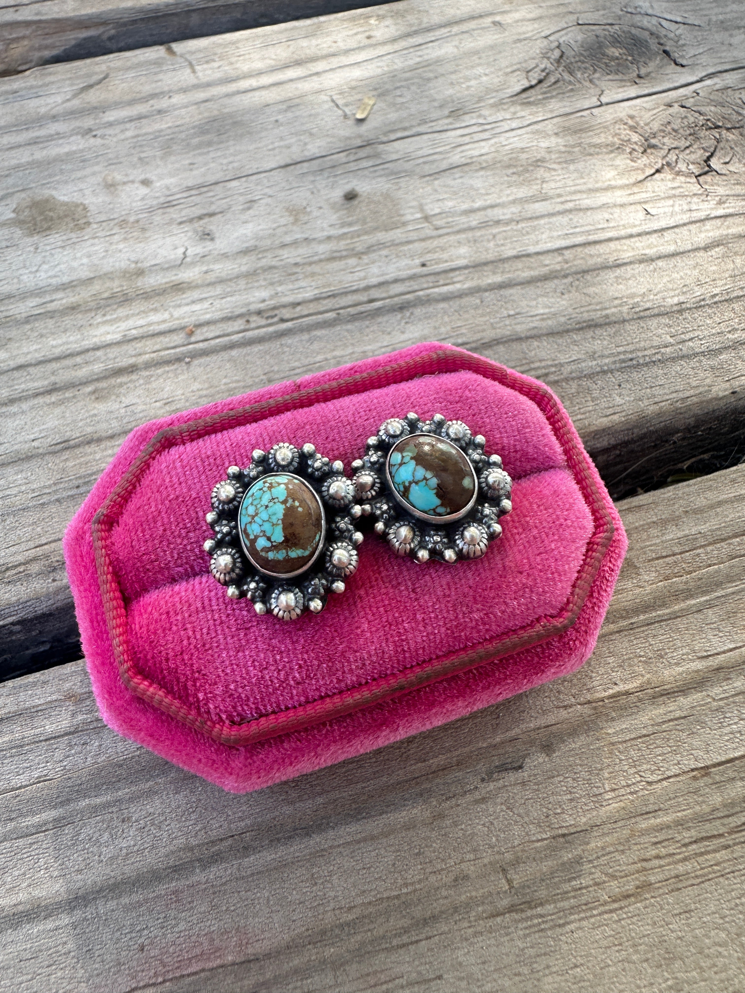 Handmade Number 8 Turquoise & Sterling Silver Post Earrings