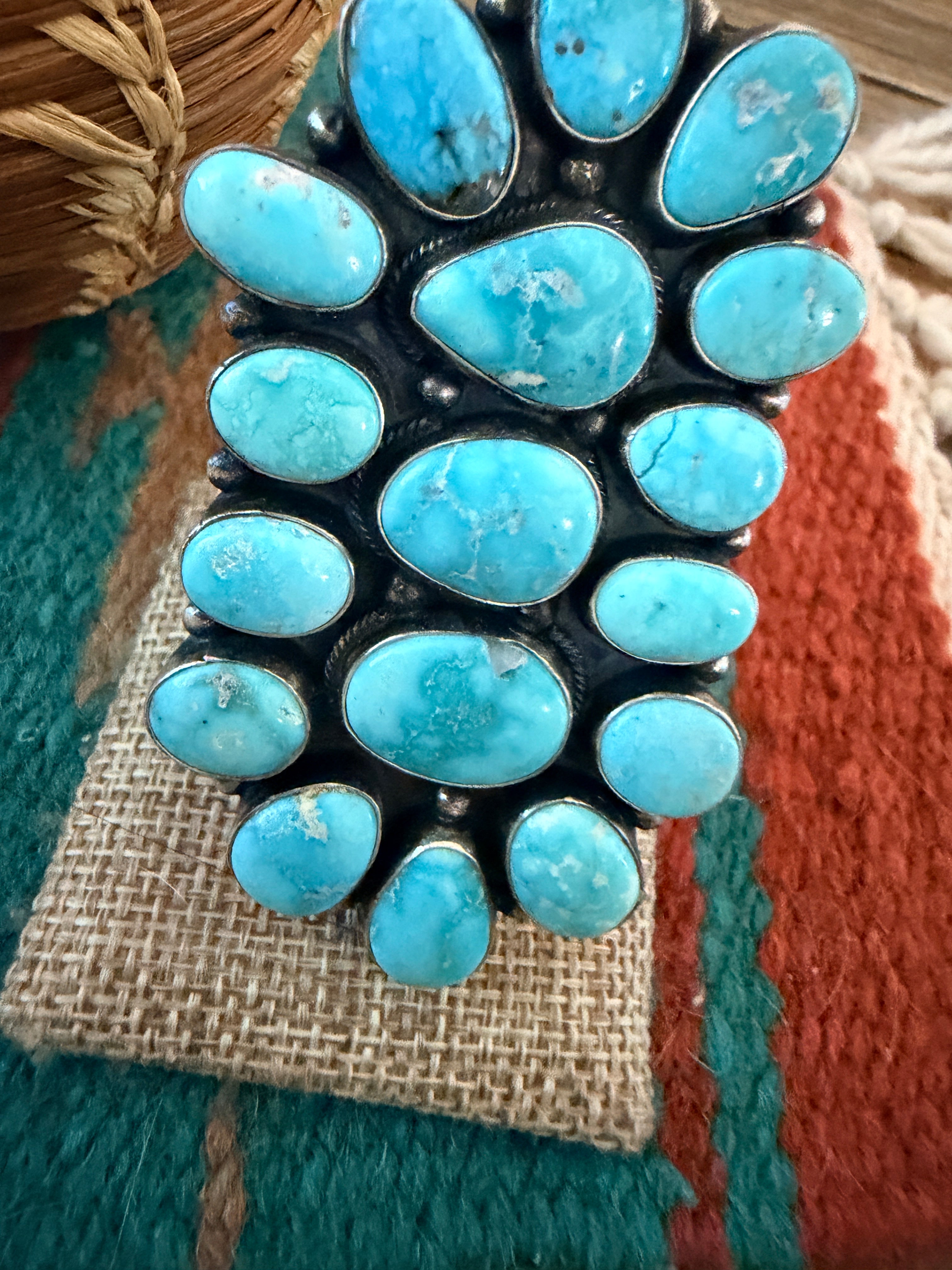 Handcrafted Kingman Turquoise & Sterling Silver Cluster Ring by Sheila Becenti