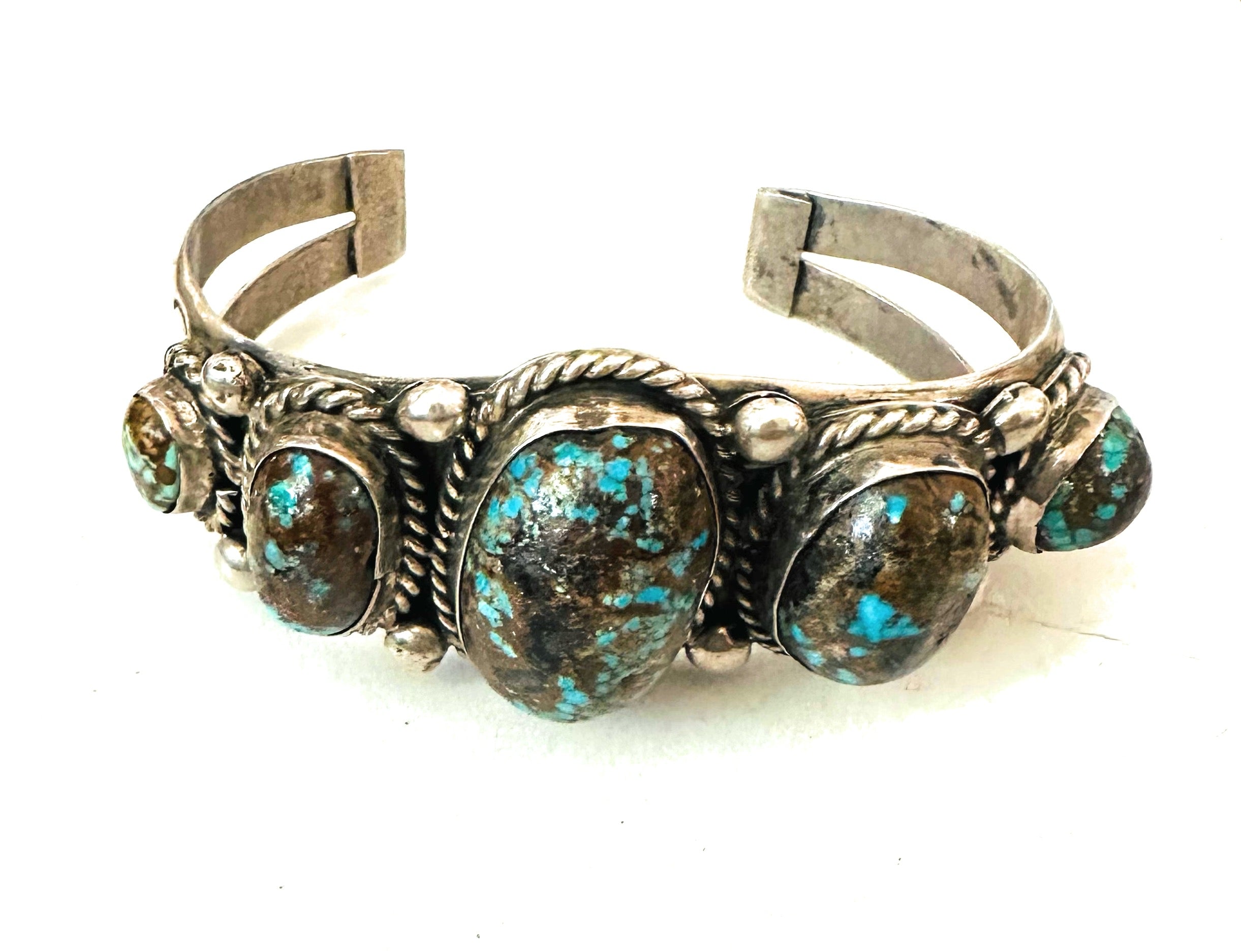 Navajo Old Pawn Morenci Turquoise & Sterling Silver Cuff Bracelet