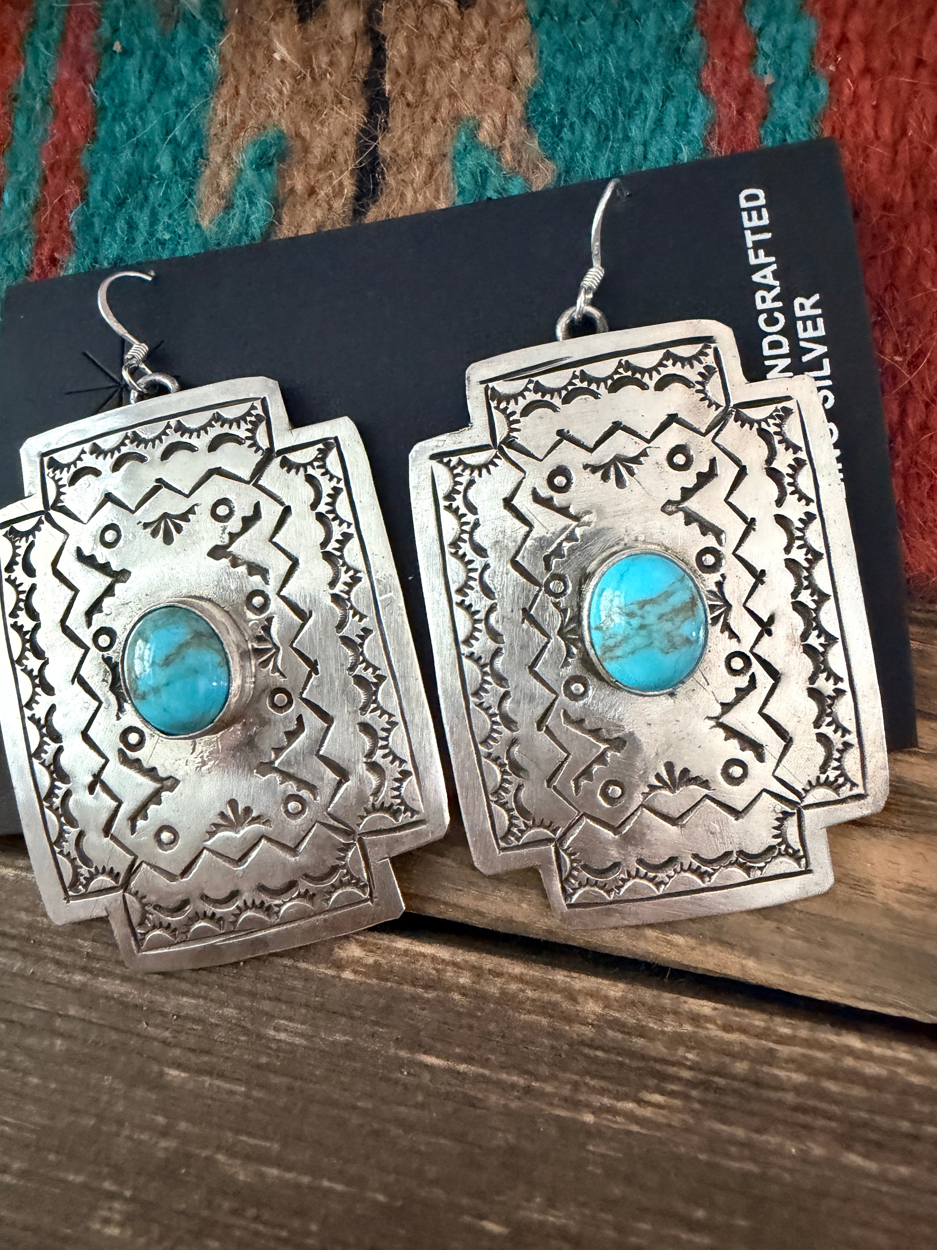 Handcrafted Sterling Silver & Turquoise Concho Cross Dangle Earrings