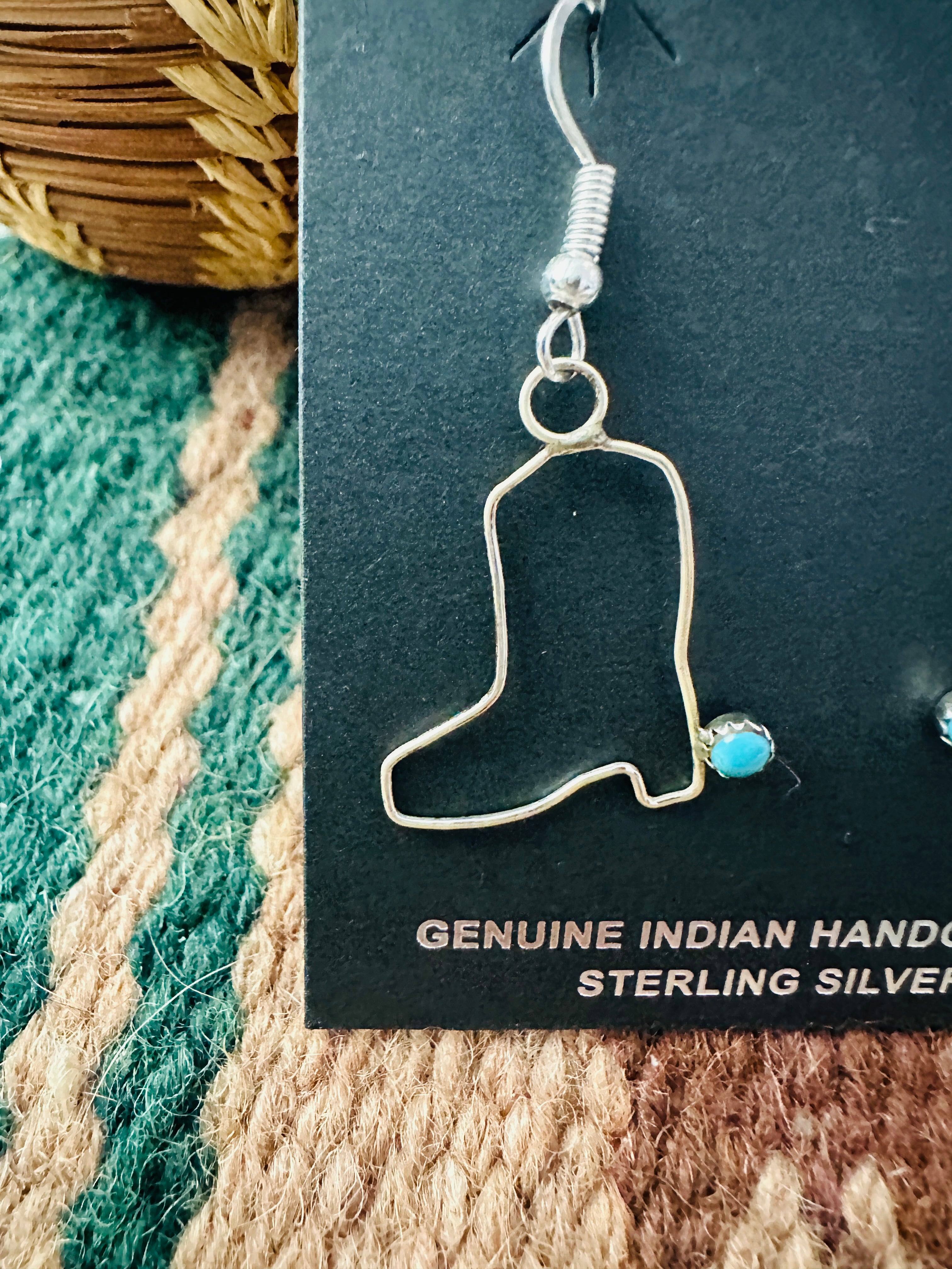 Navajo Turquoise & Sterling Silver Cowboy Boot Dangle Earrings