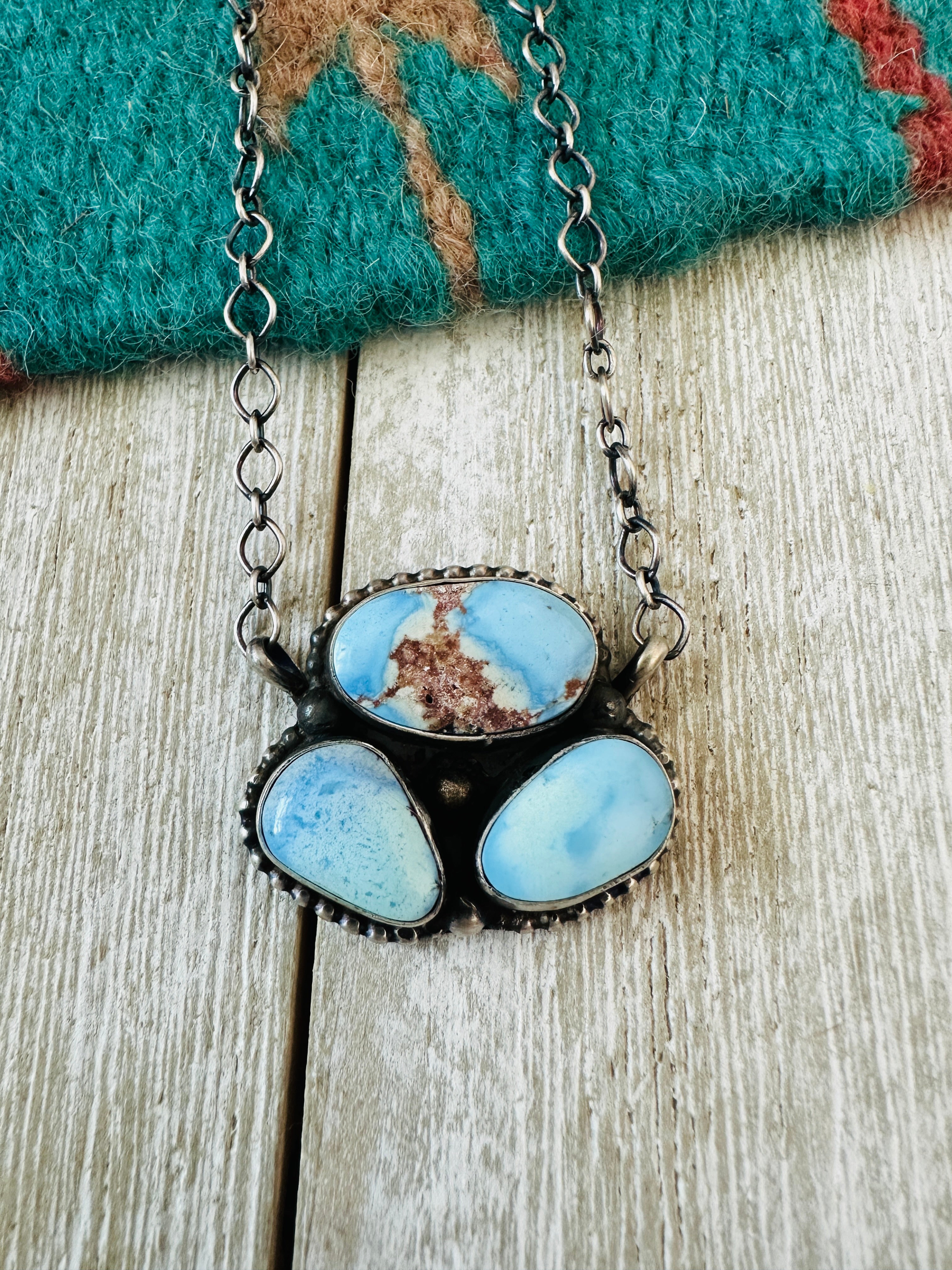 Handcrafted Sterling Silver & Golden Hills Turquoise Cluster Necklace