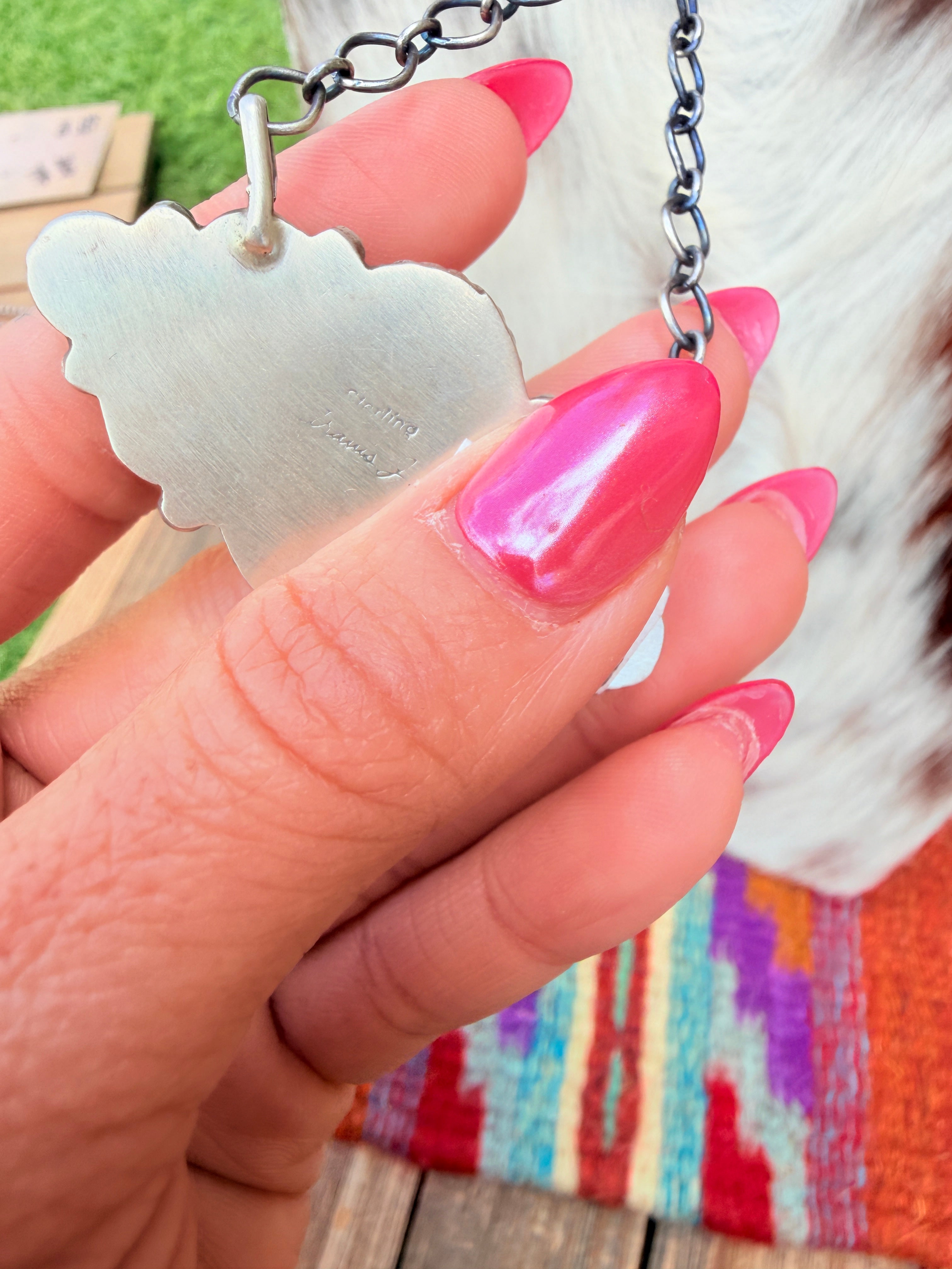 Handcrafted Turquoise & Sterling Silver Cluster Necklace by Travis Jim