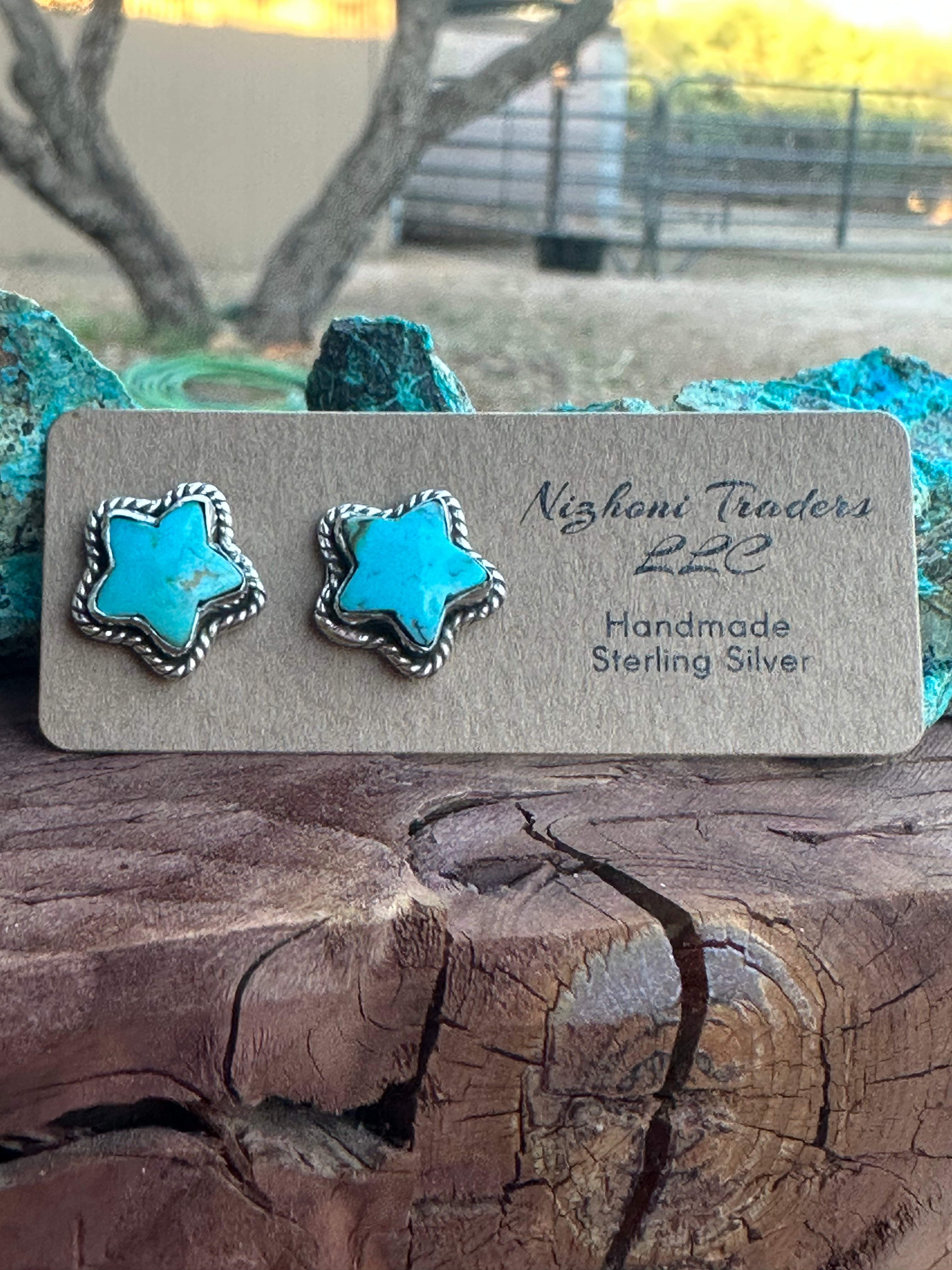 Sizzling Handmade Star Sterling Silver & Turquoise Post Earrings