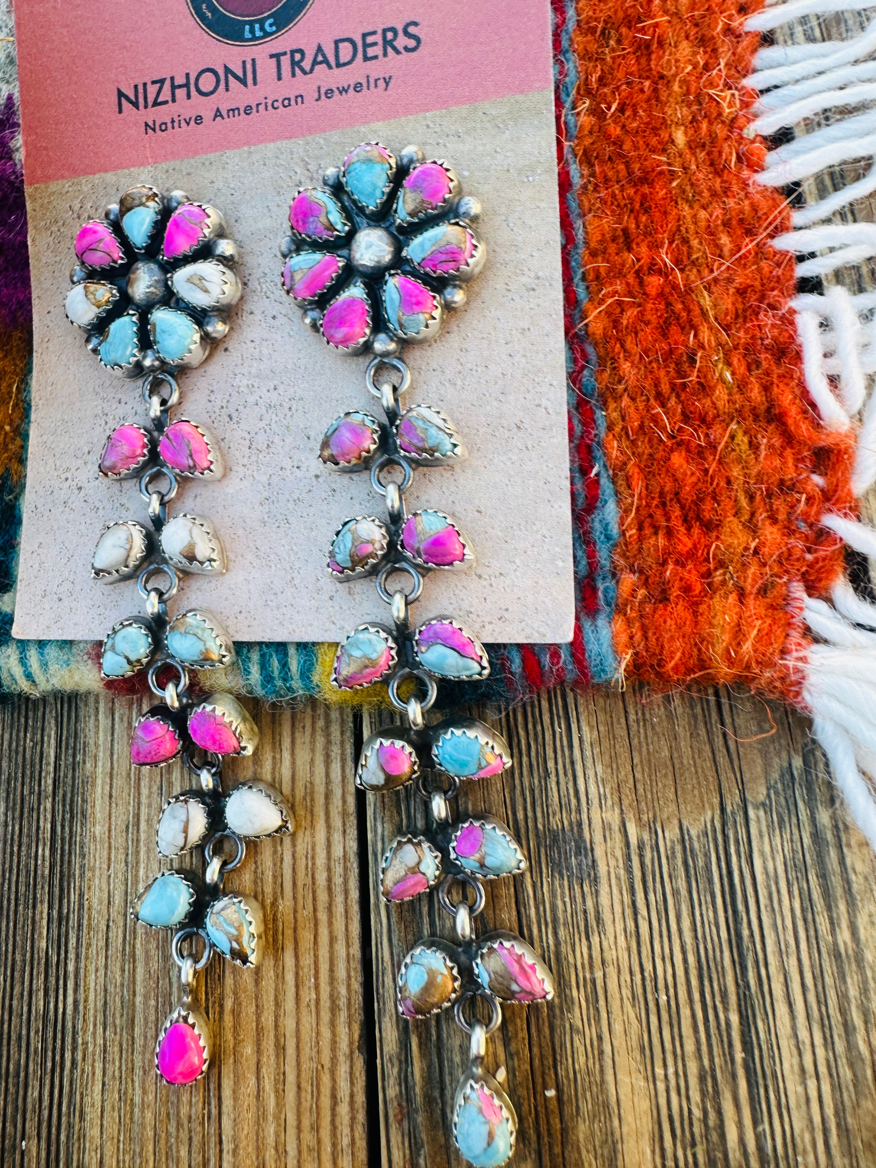 Handcrafted Cotton Candy & Sterling Silver Cluster Dangle Earrings by Pearlene Spencer