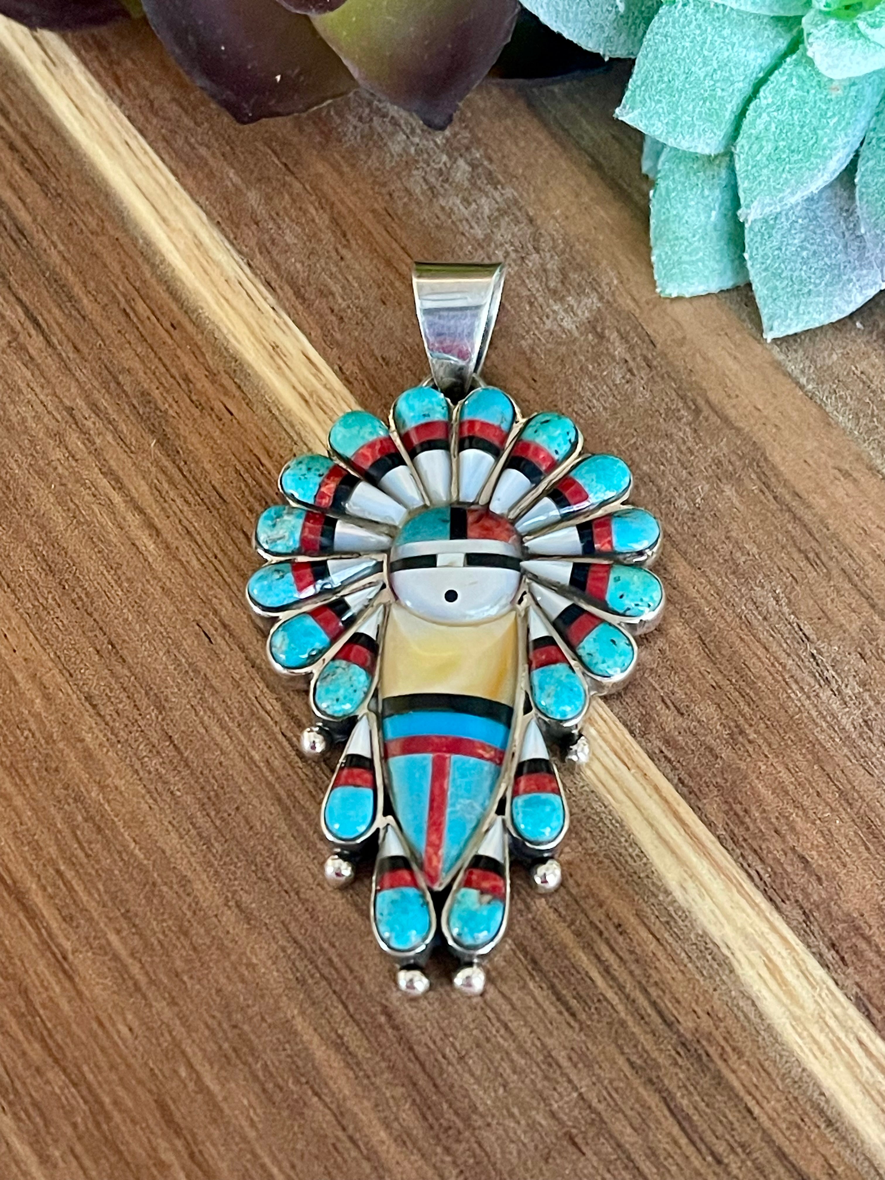 Gorgeous Handmade Sterling Silver & Multistone Kachina Pendant