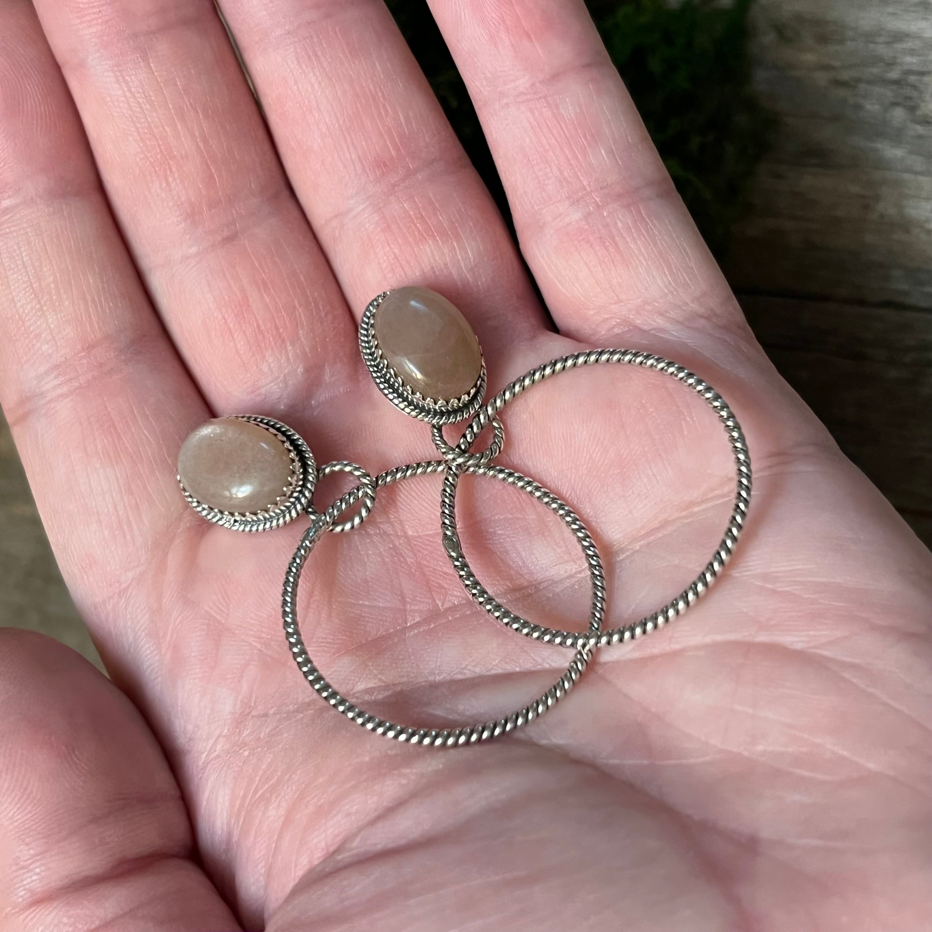 Handmade Pink Opal & Sterling Silver Hoop Earrings