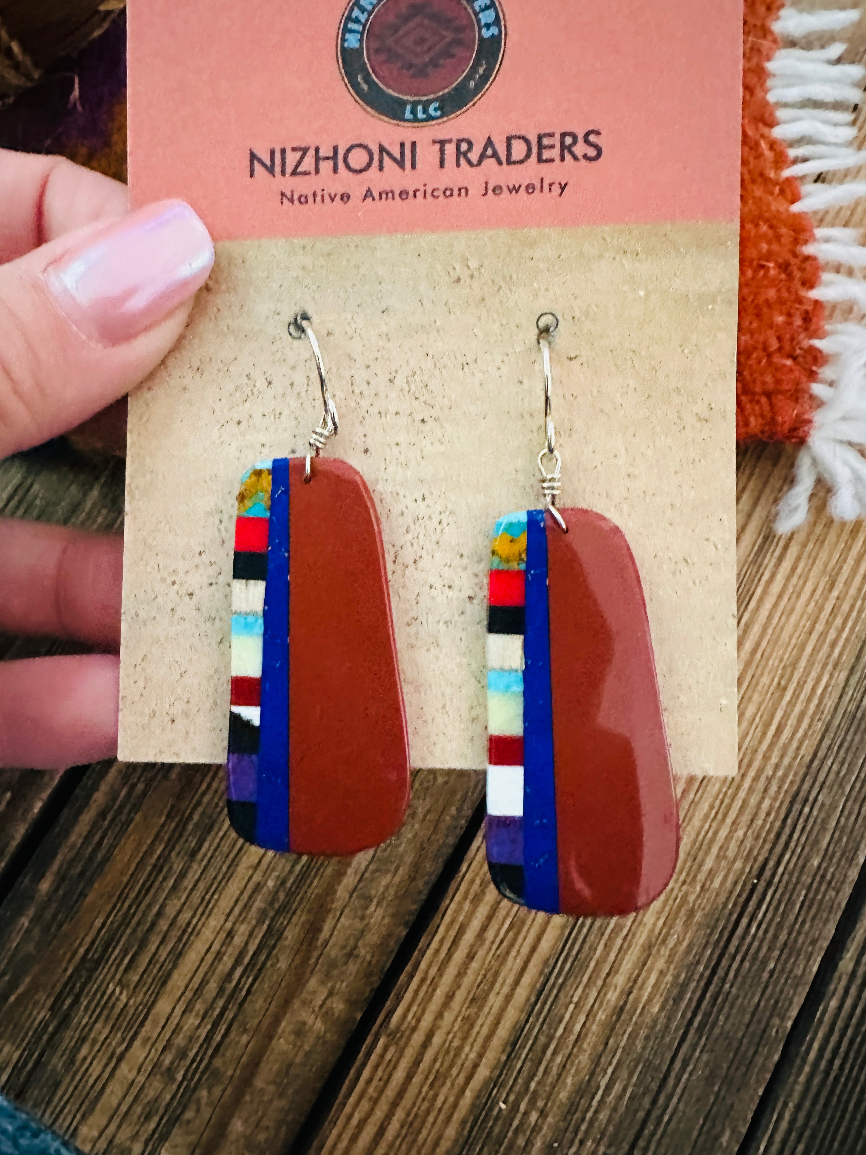 Handcrafted Multi Stone Inlay Slab Dangle Earrings