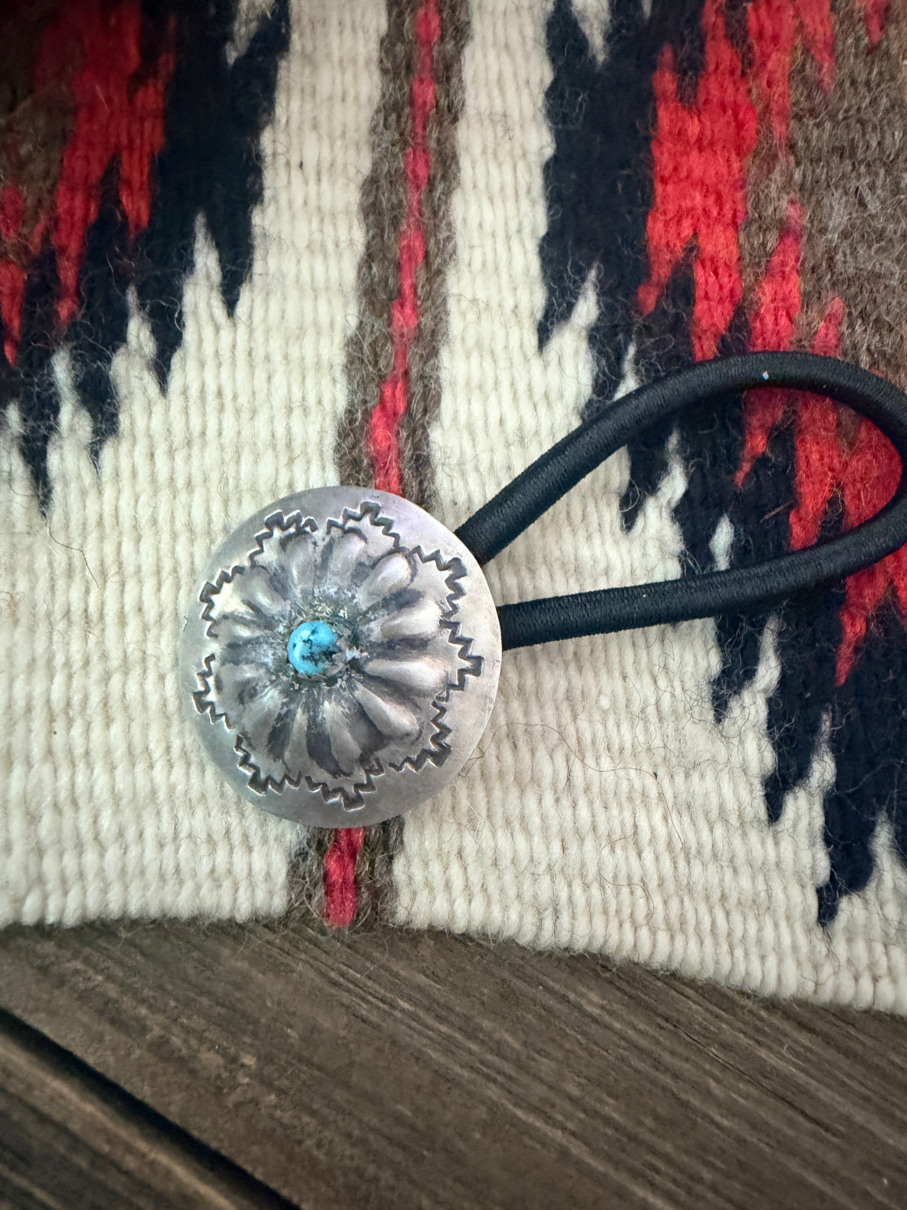Handcrafted Turquoise & Sterling Silver Concho Hair Tie Charm