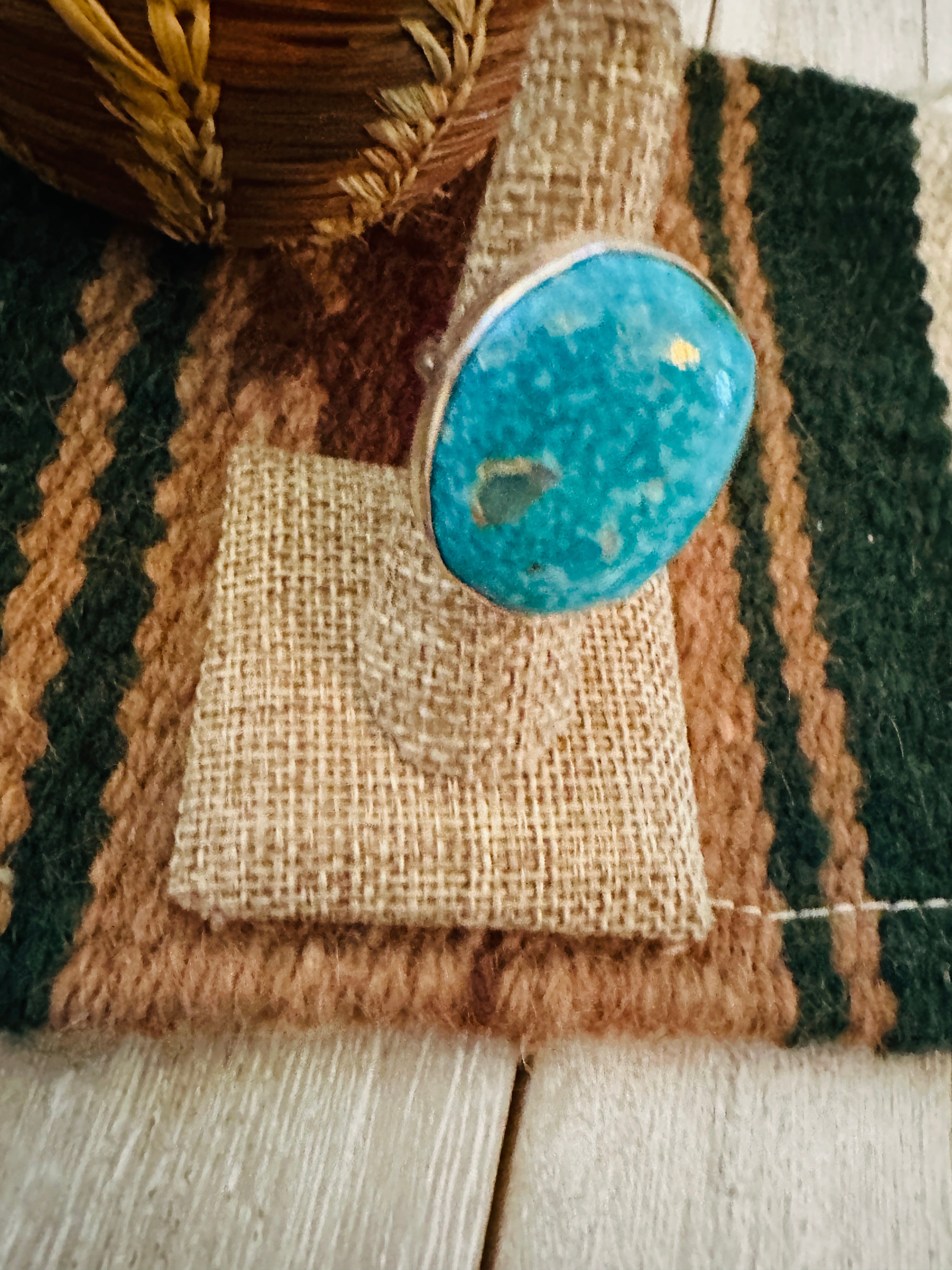 Old Pawn Handcrafted Turquoise & Sterling Silver Adjustable Ring