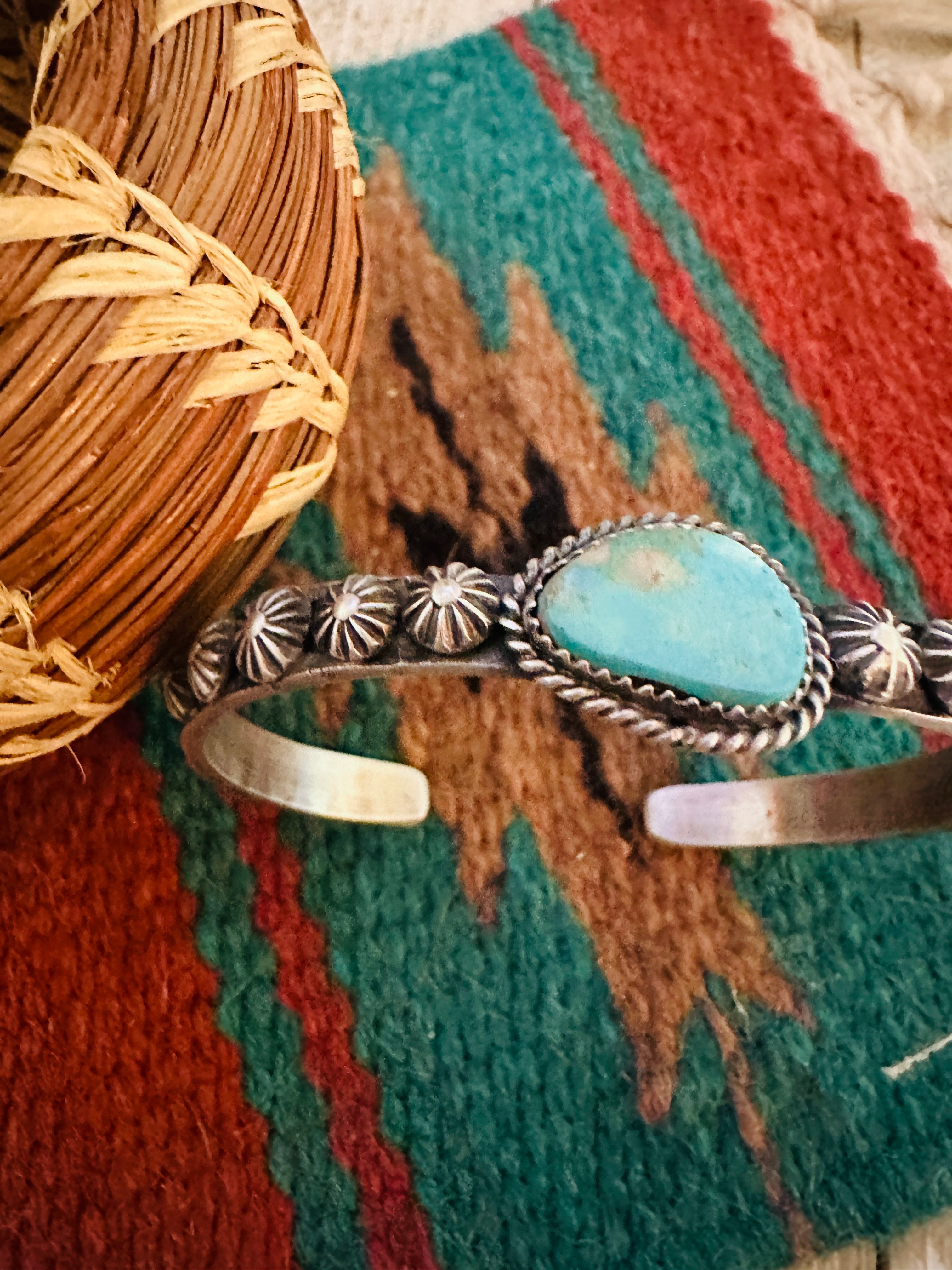 Handcrafted Turquoise & Sterling Silver Cuff Bracelet by Kevin Billah