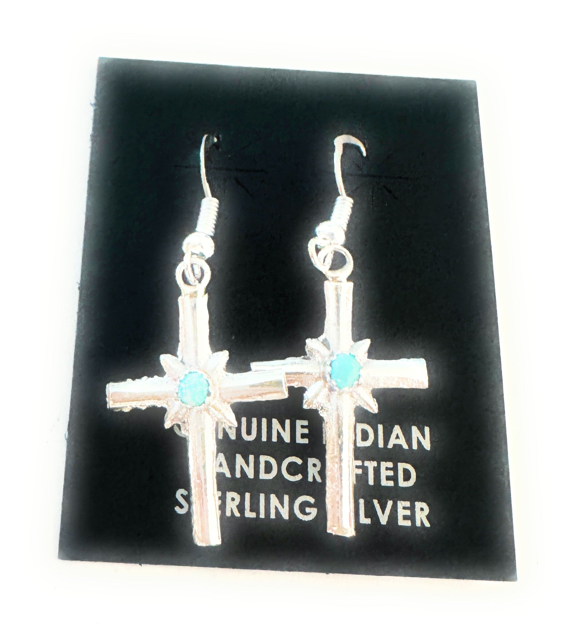 Navajo Sterling Silver & Turquoise Cross Dangle Earrings