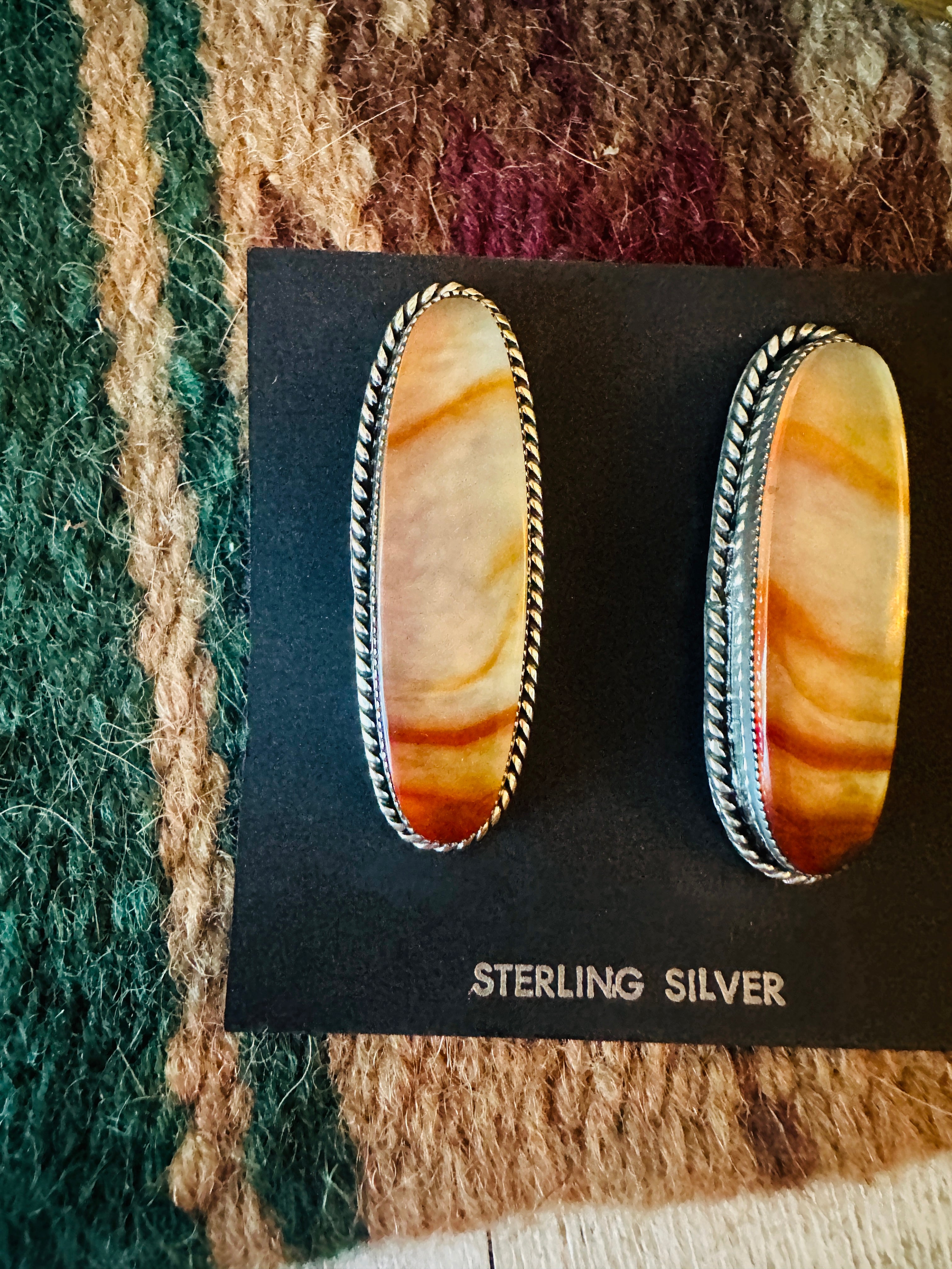 Navajo Jasper Sterling Silver Post Earrings Signed