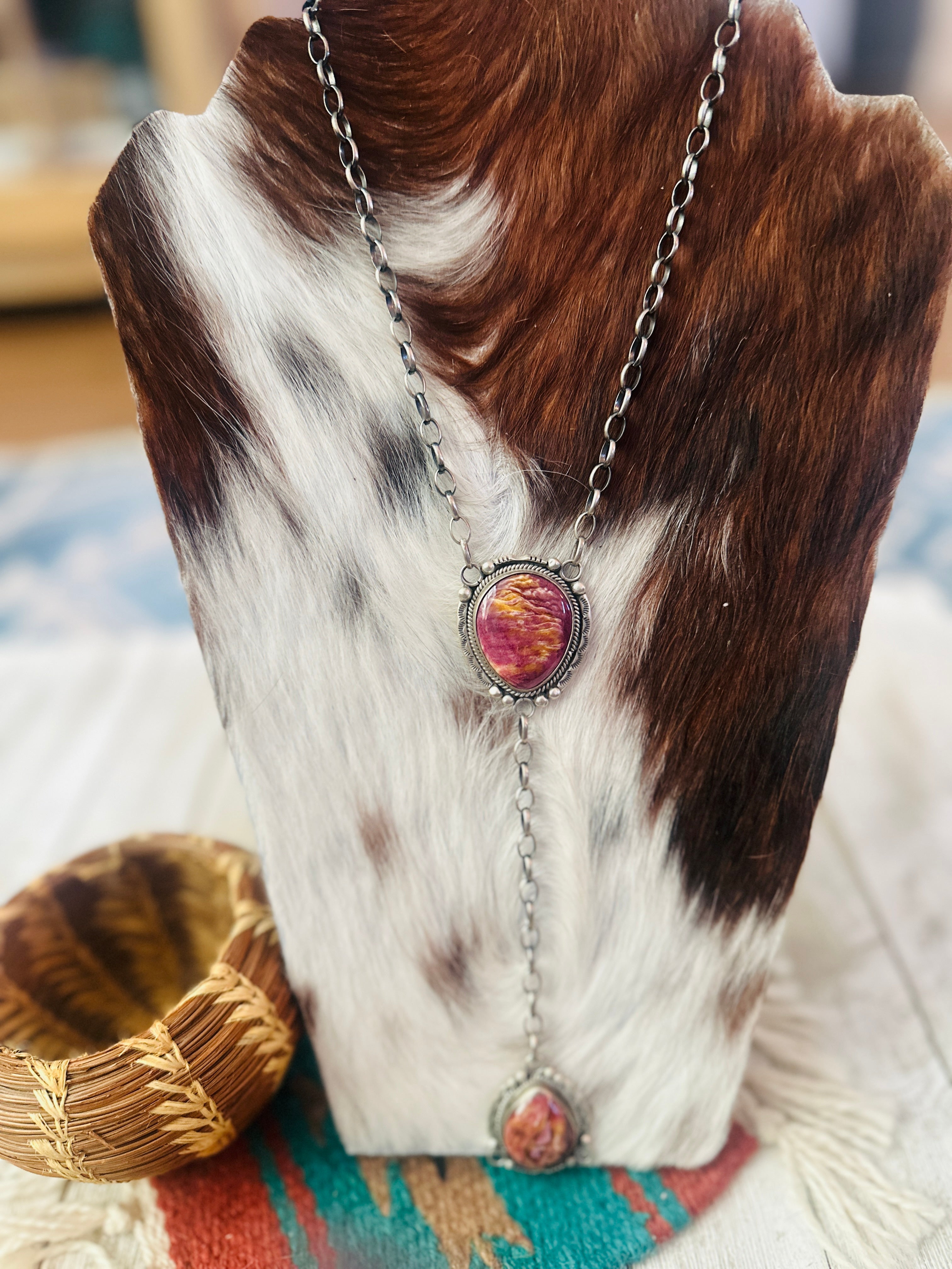 Handcrafted Purple Spiny & Sterling Silver Lariat Necklace