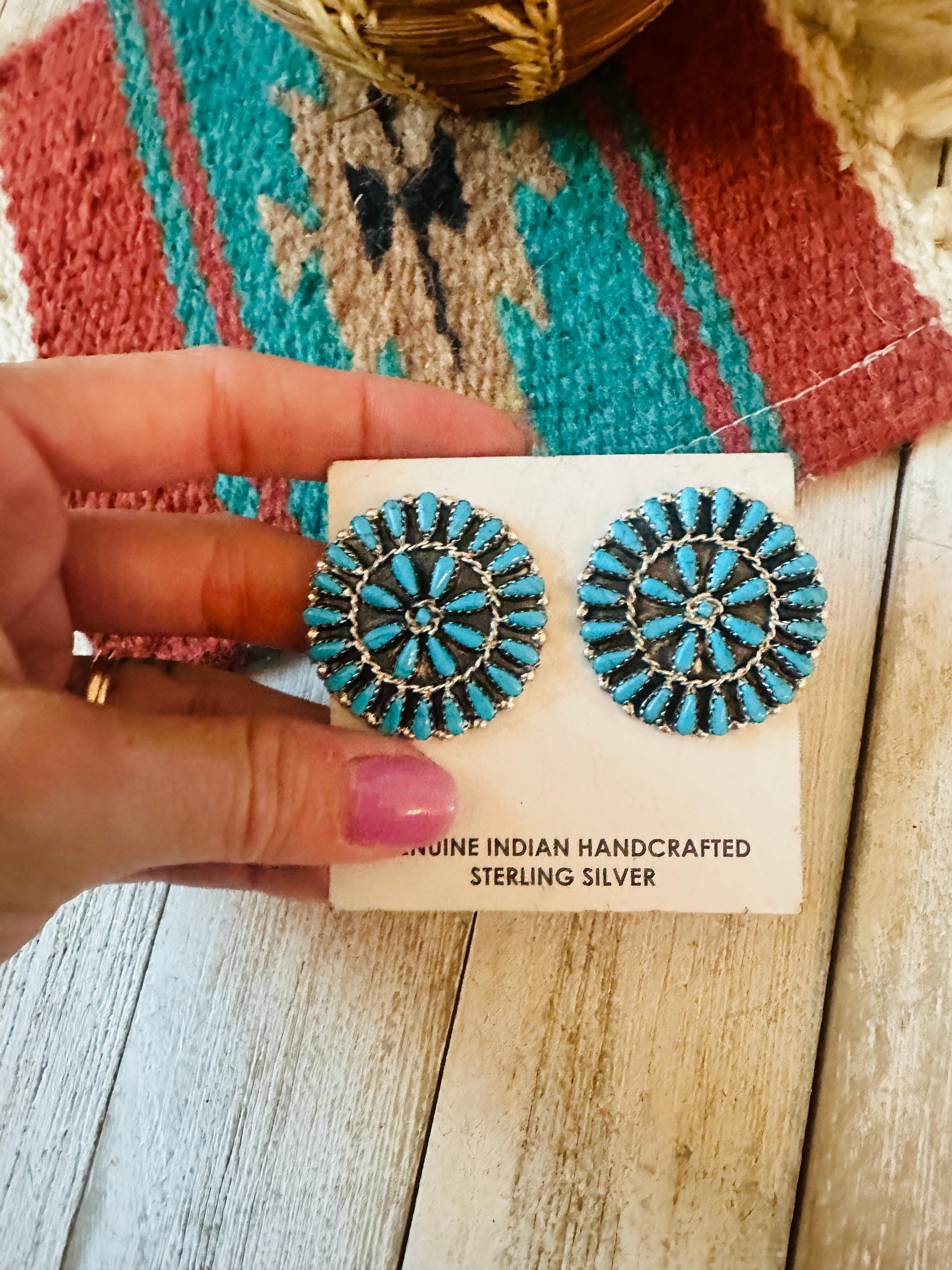 Navajo Sterling Silver & Turquoise Cluster Post Earrings