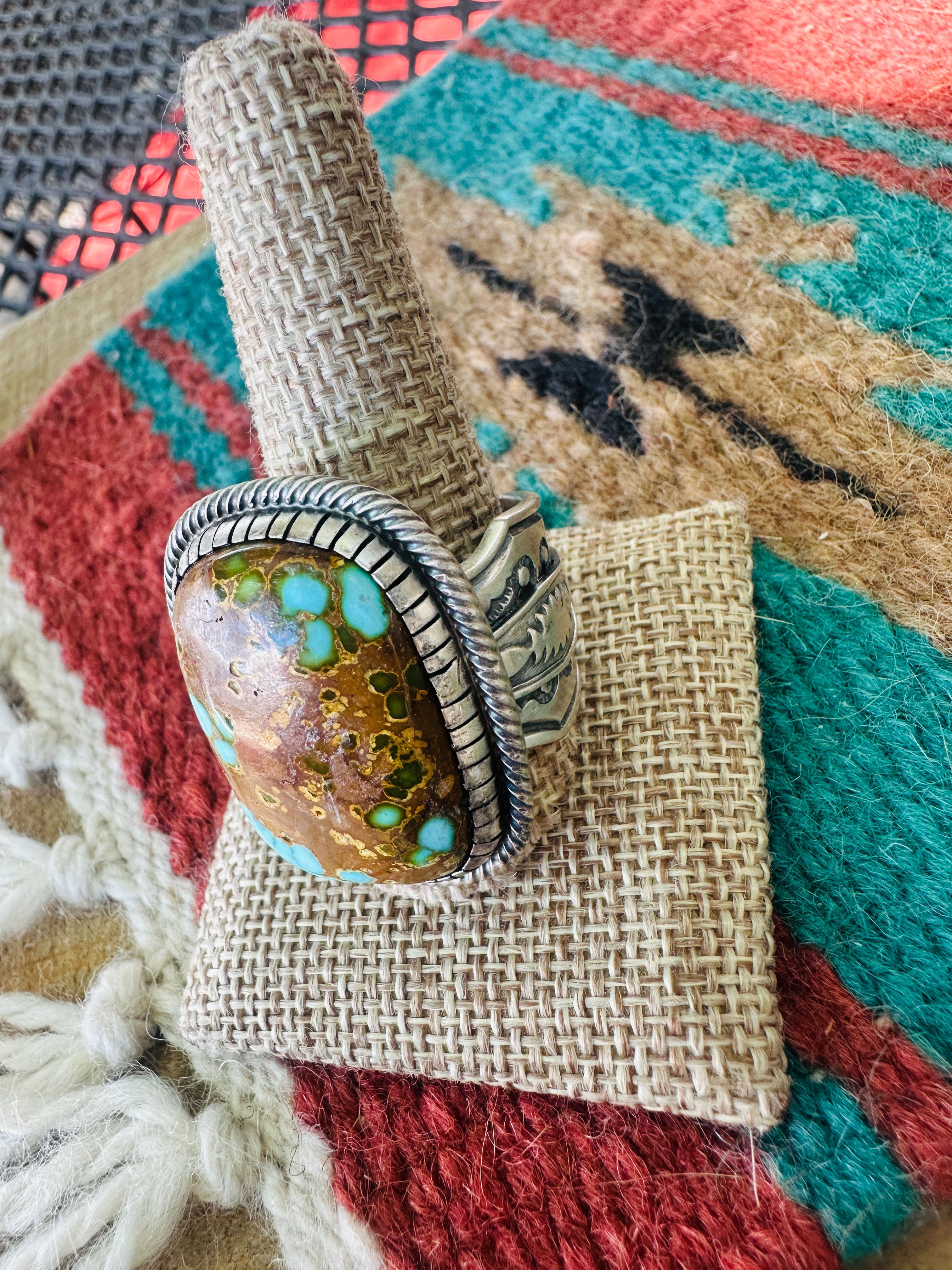 Handcrafted Sterling Silver & Number 8 Turquoise Ring Size 12.5