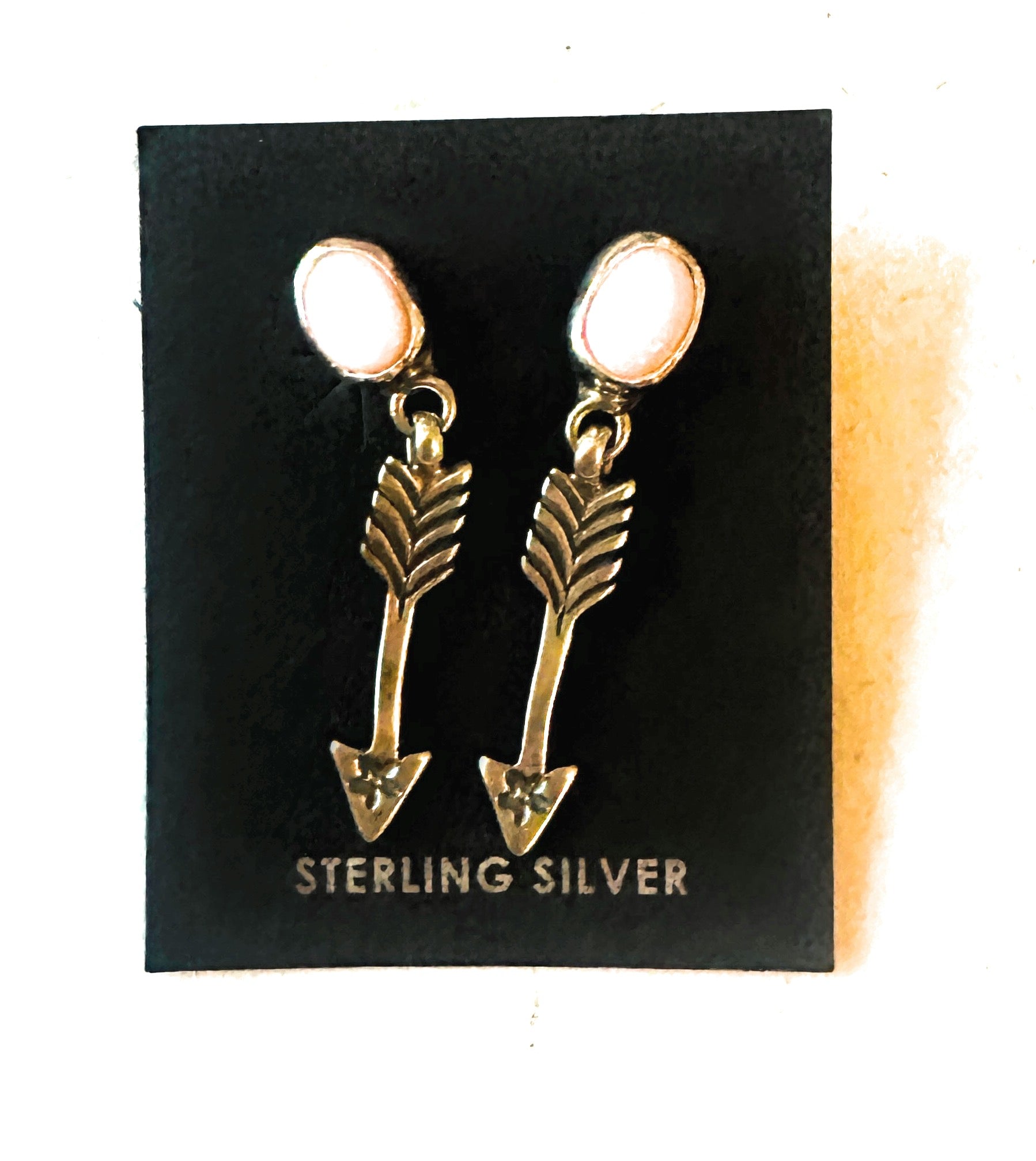 Navajo Queen Pink Conch & Sterling Silver Arrow Dangle Earrings