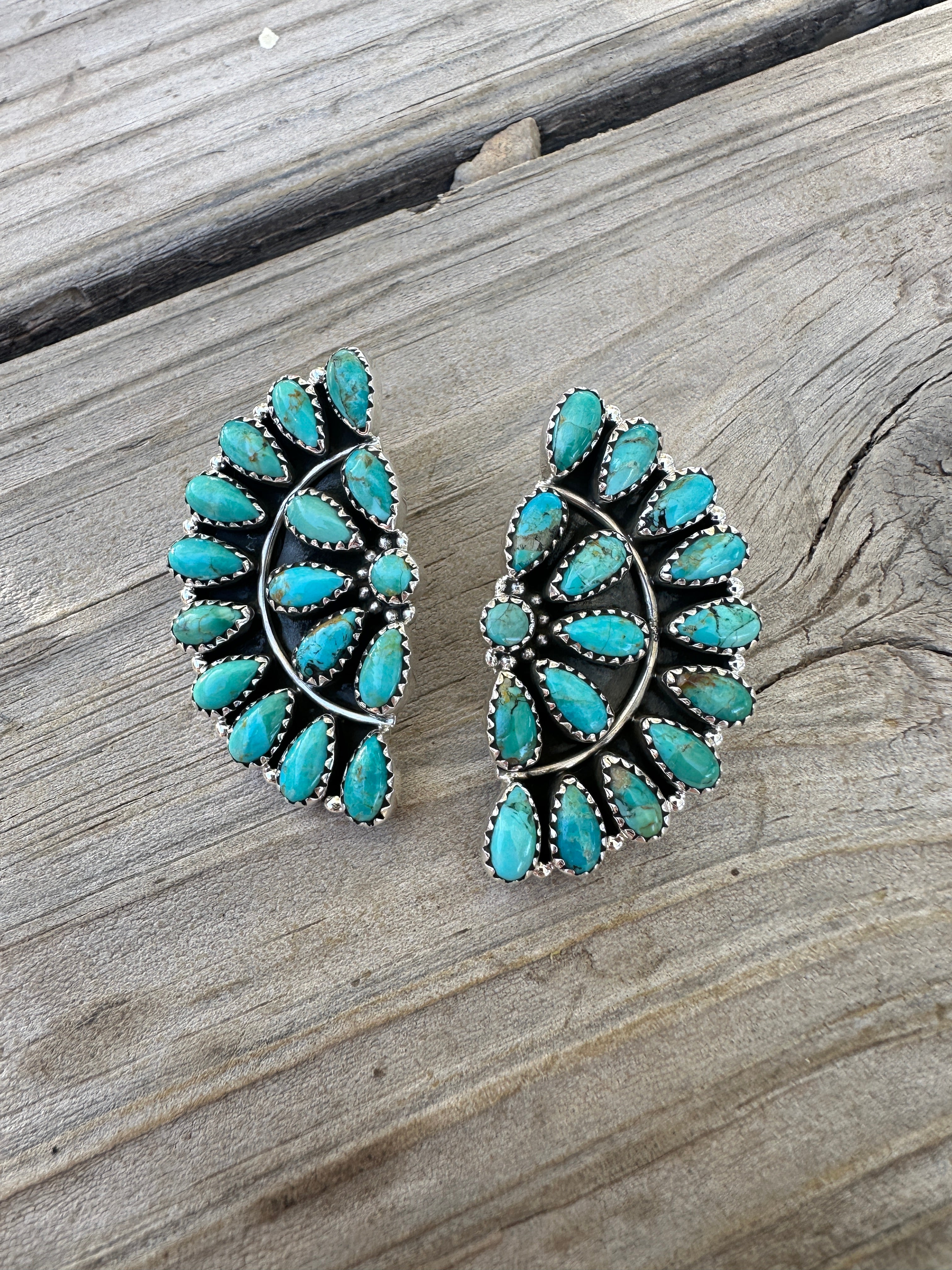 Handmade Sterling Silver Turquoise Crescent Post Earring