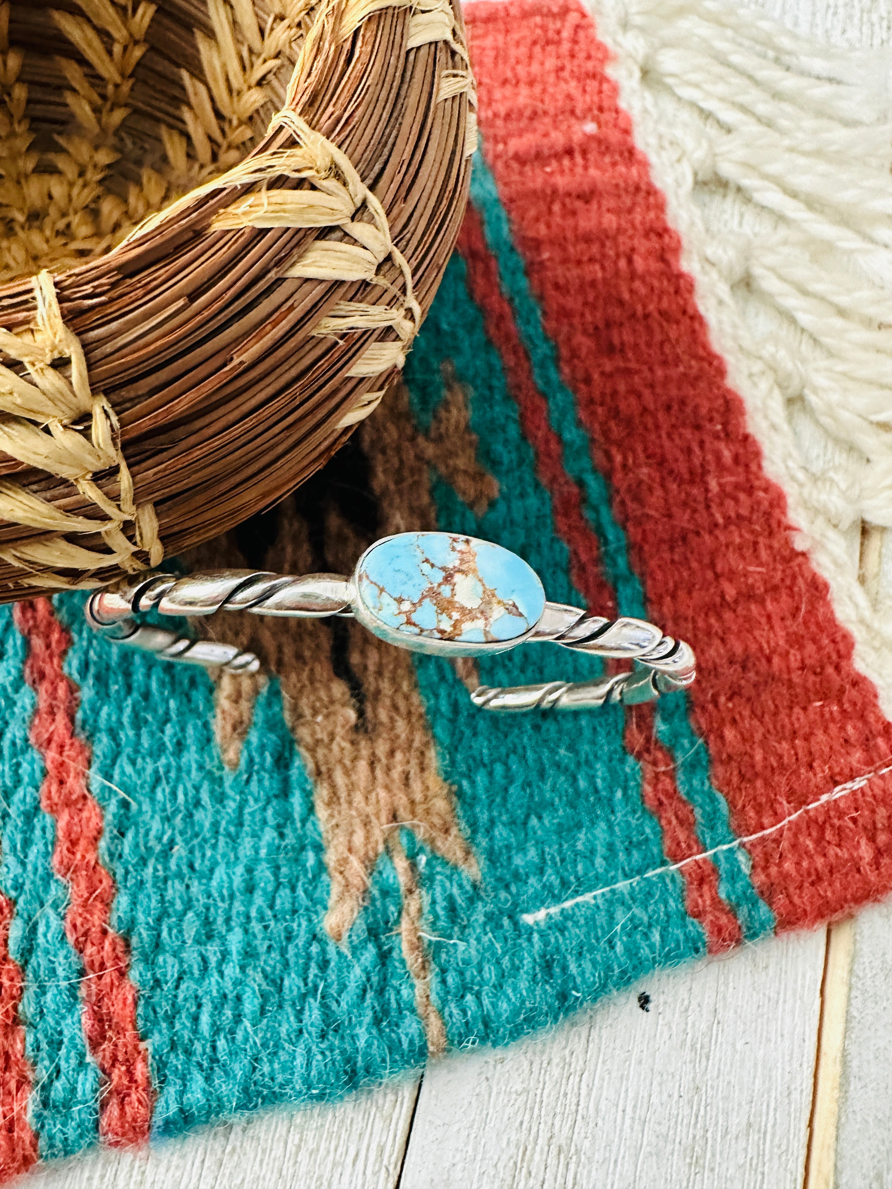 Navajo Sterling Silver & Golden Hills Turquoise Cuff Bracelet