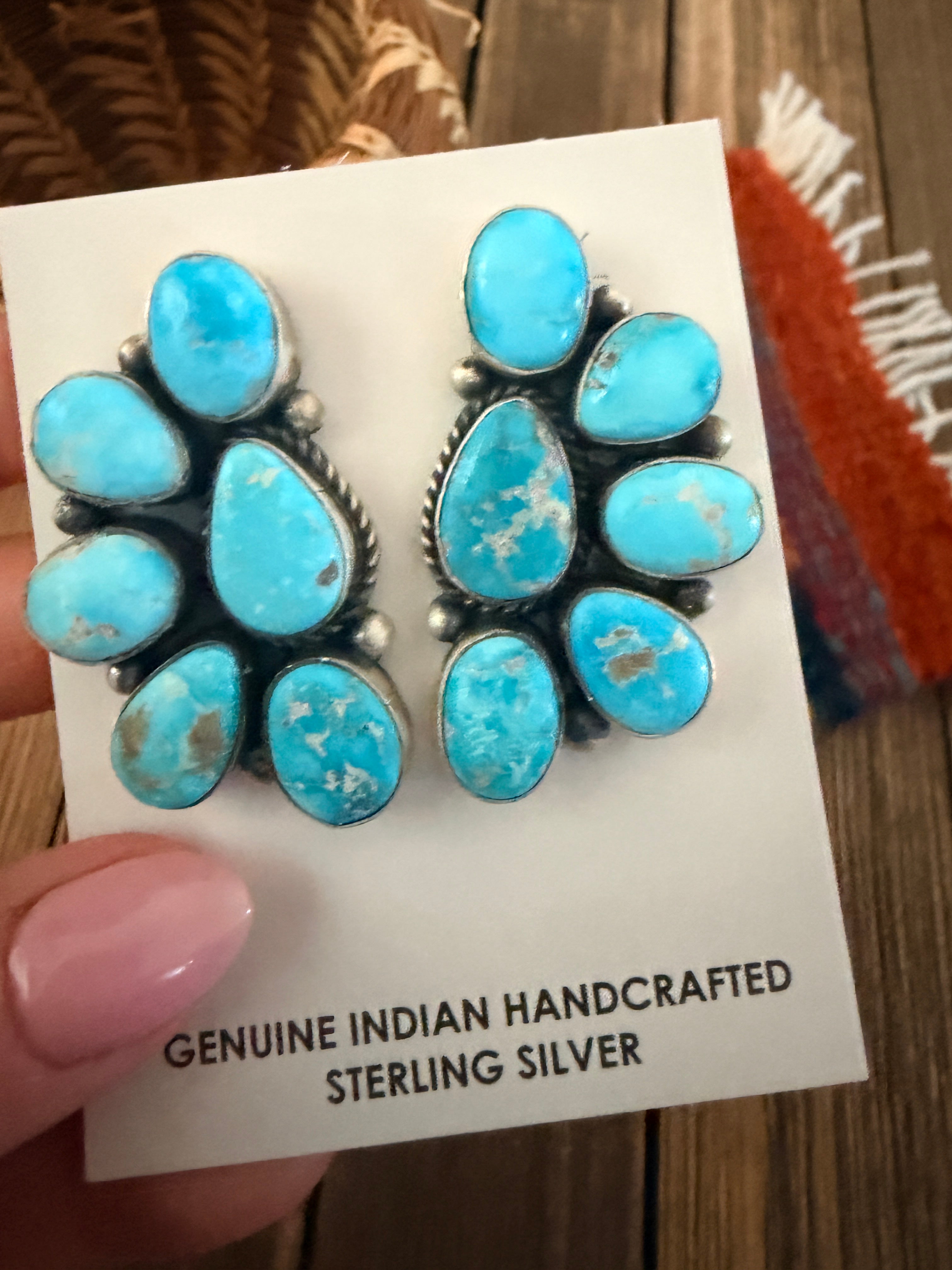 Handcrafted Turquoise & Sterling Silver Post Earrings