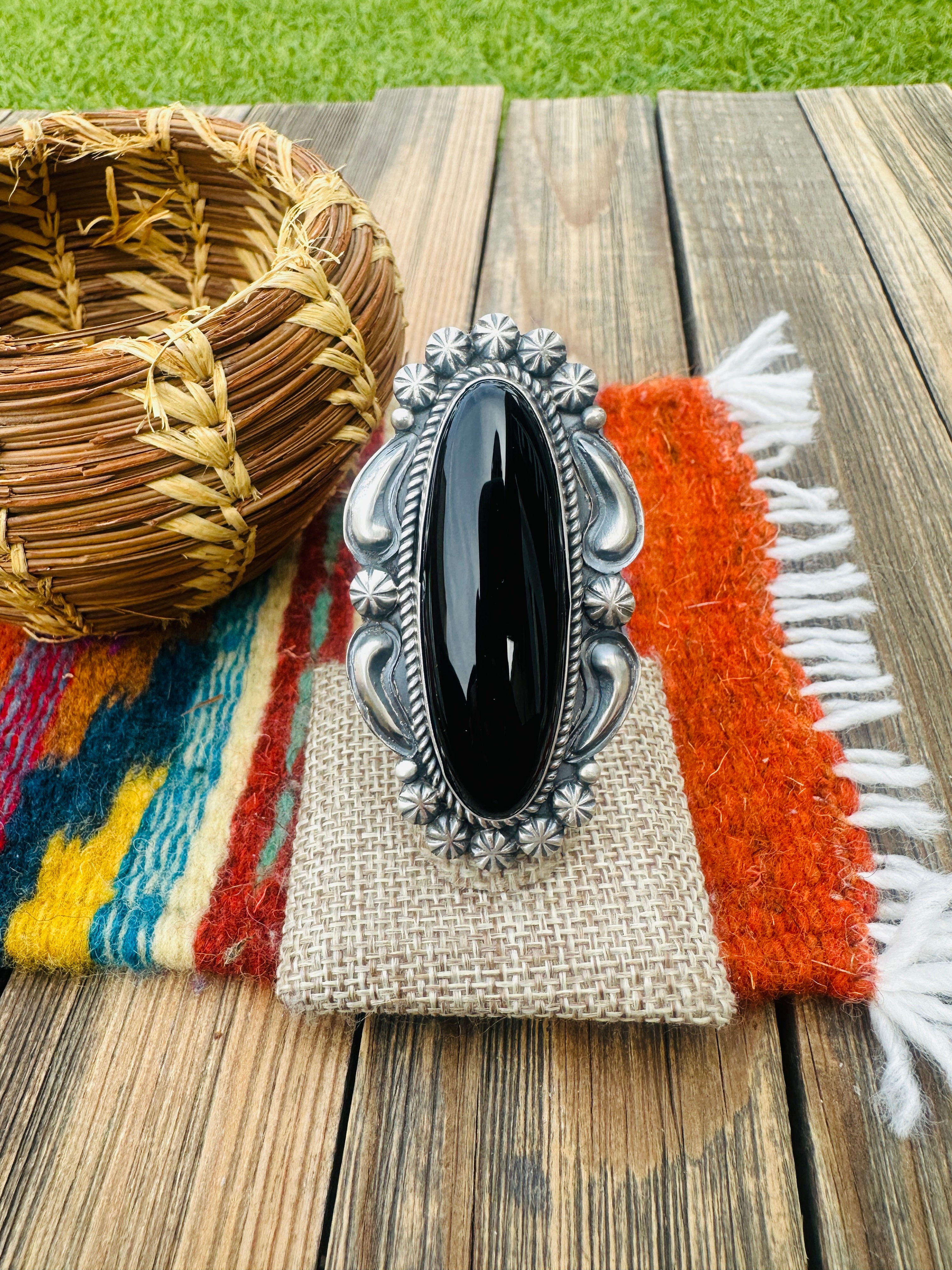 Handcrafted Black Onyx, & Sterling Silver Ring by Jeff James Jr.