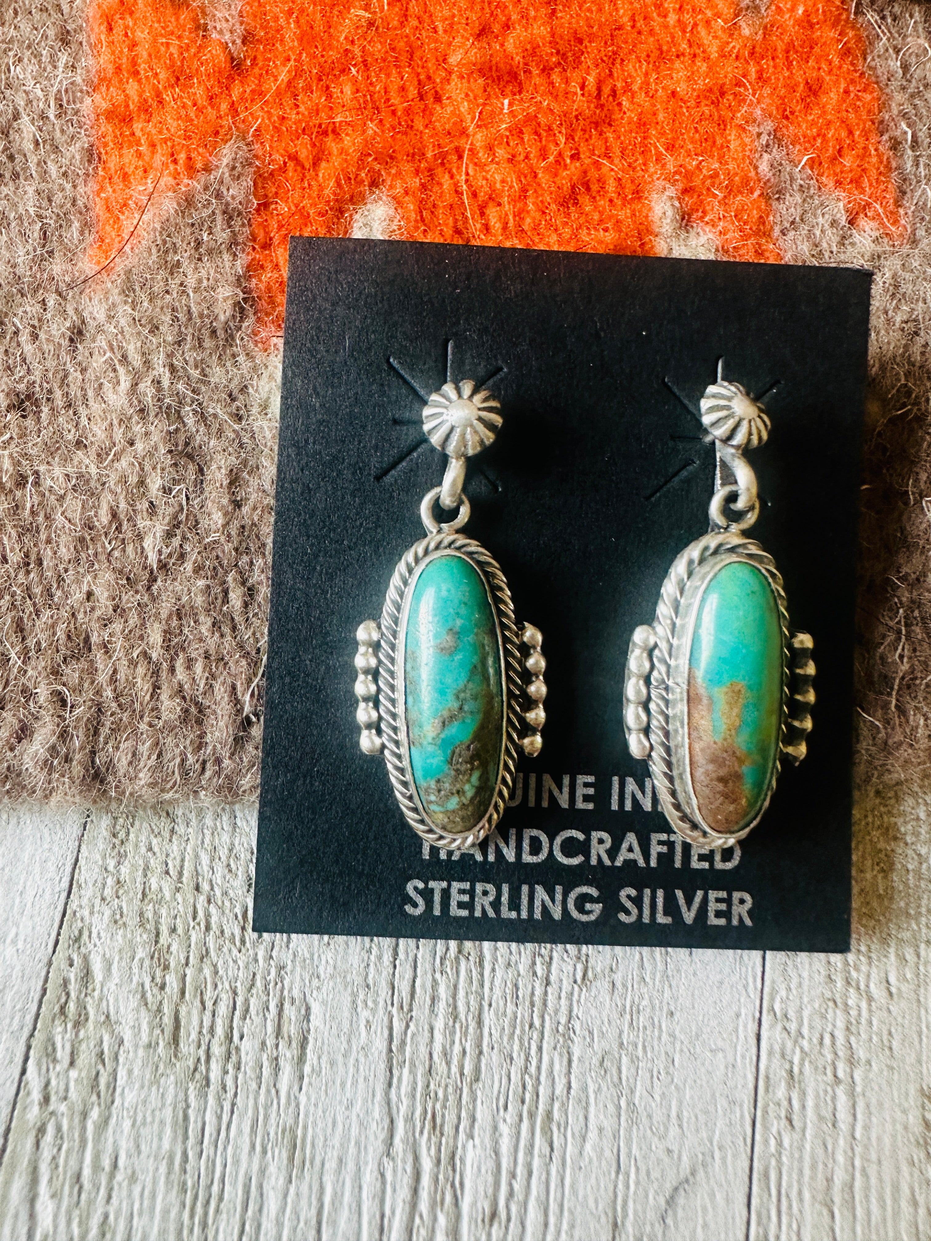 Navajo Royston Turquoise And Sterling Silver Dangle Earrings