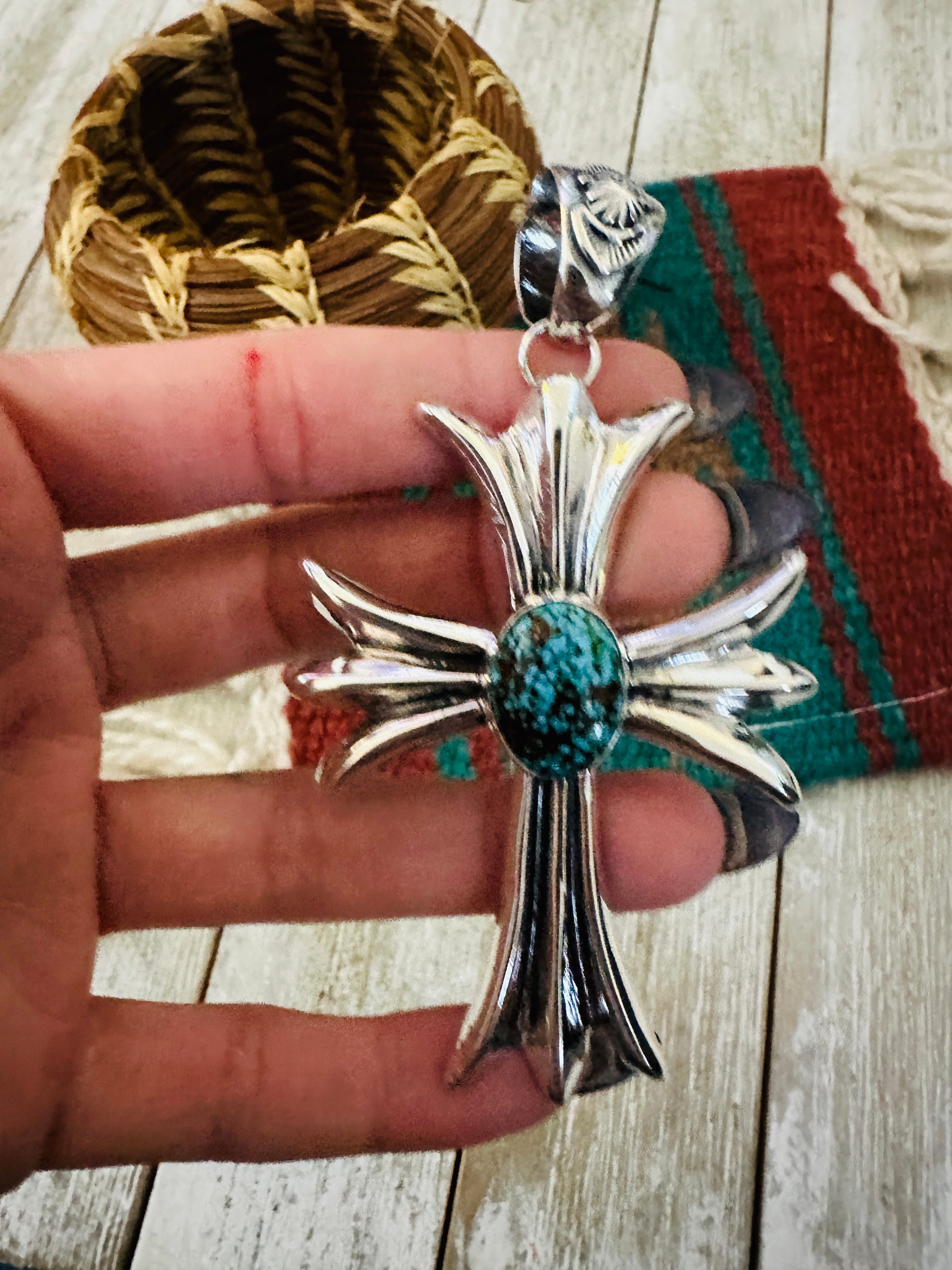 Handcrafted Sterling Silver & Turquoise Cross Pendant