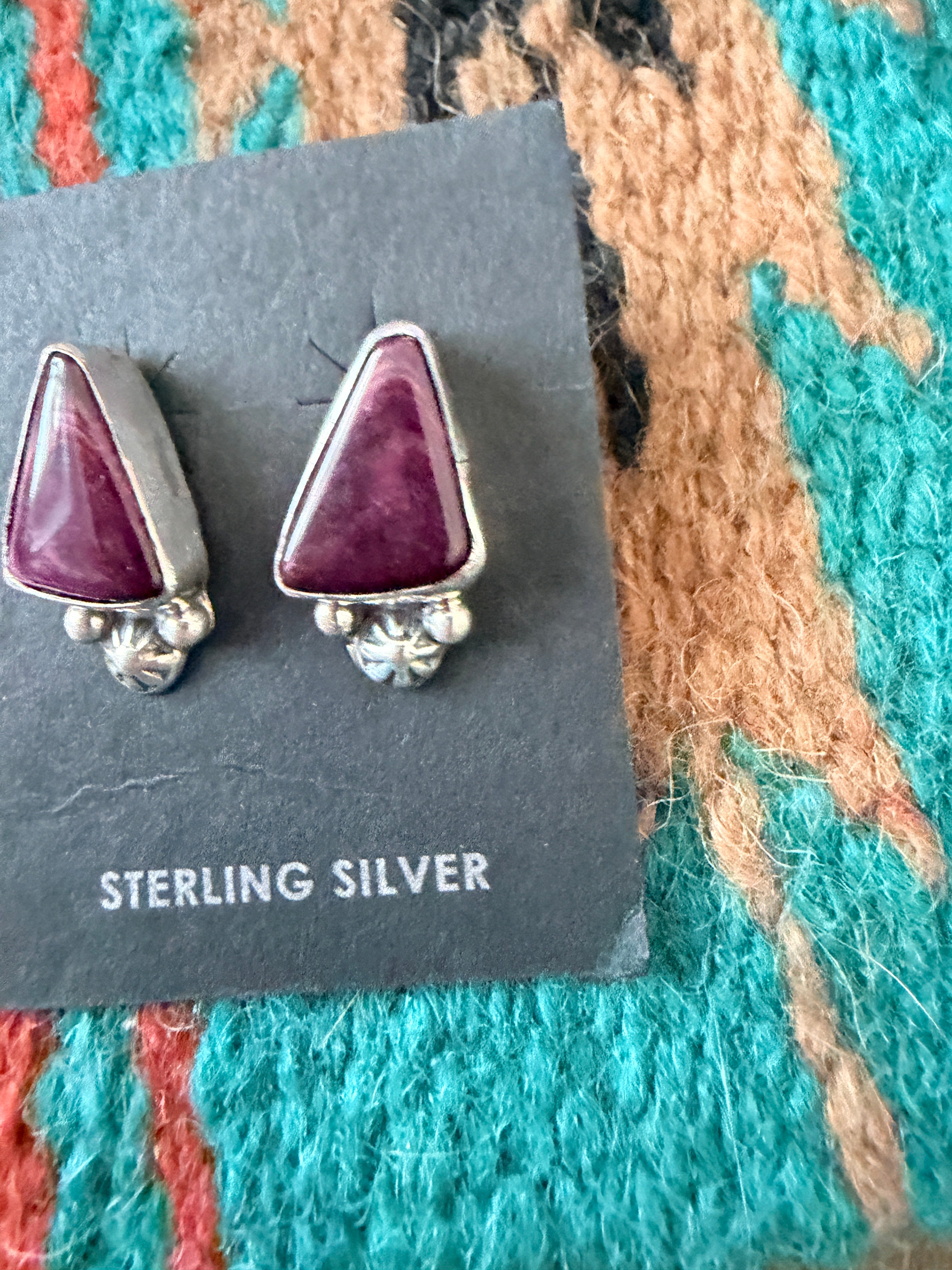 Handcrafted Purple Spiny & Sterling Silver Stud Earrings
