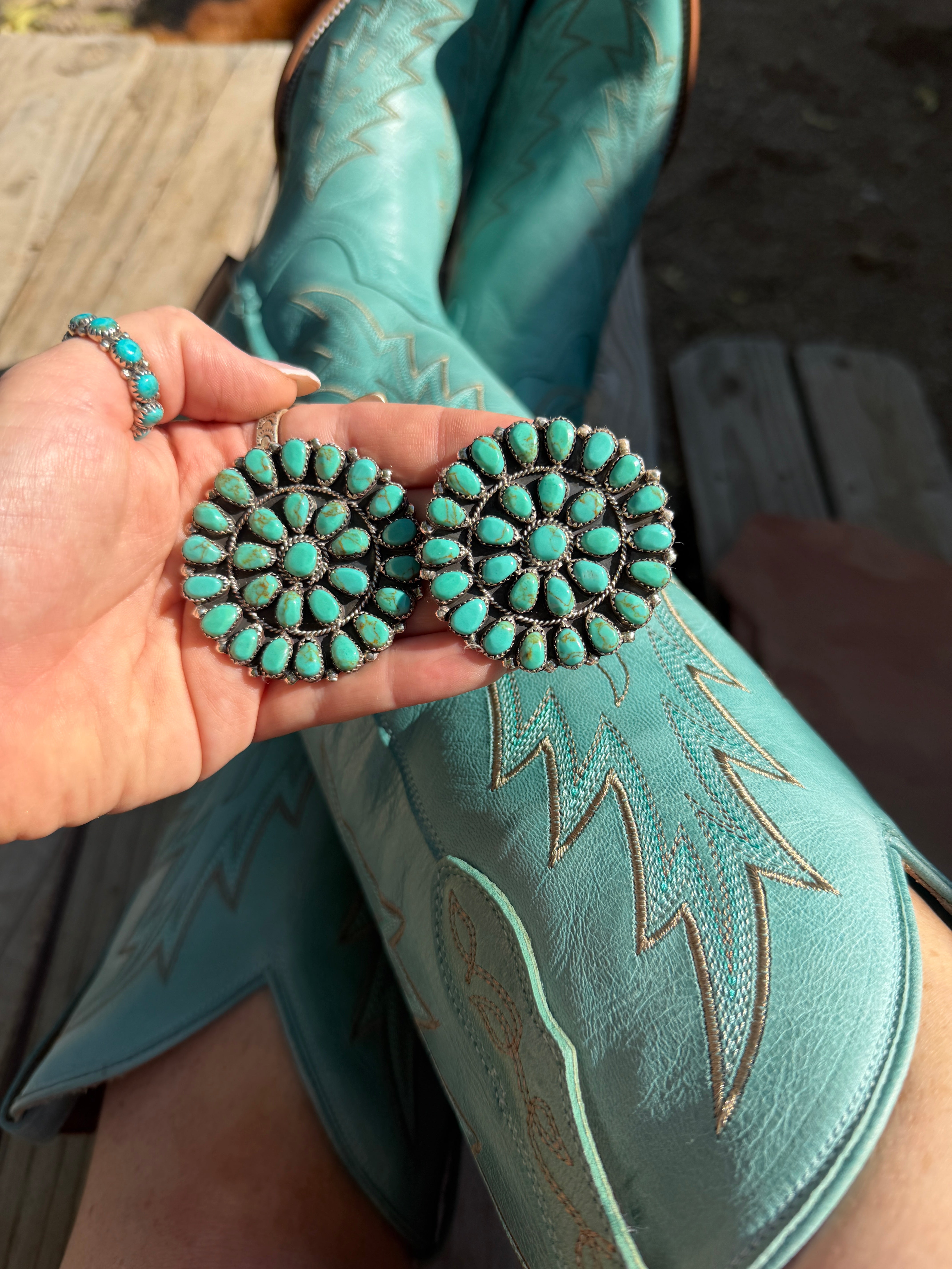 Handcrafted Sterling Silver & Turquoise Cluster Post Earrings MORE BLUE