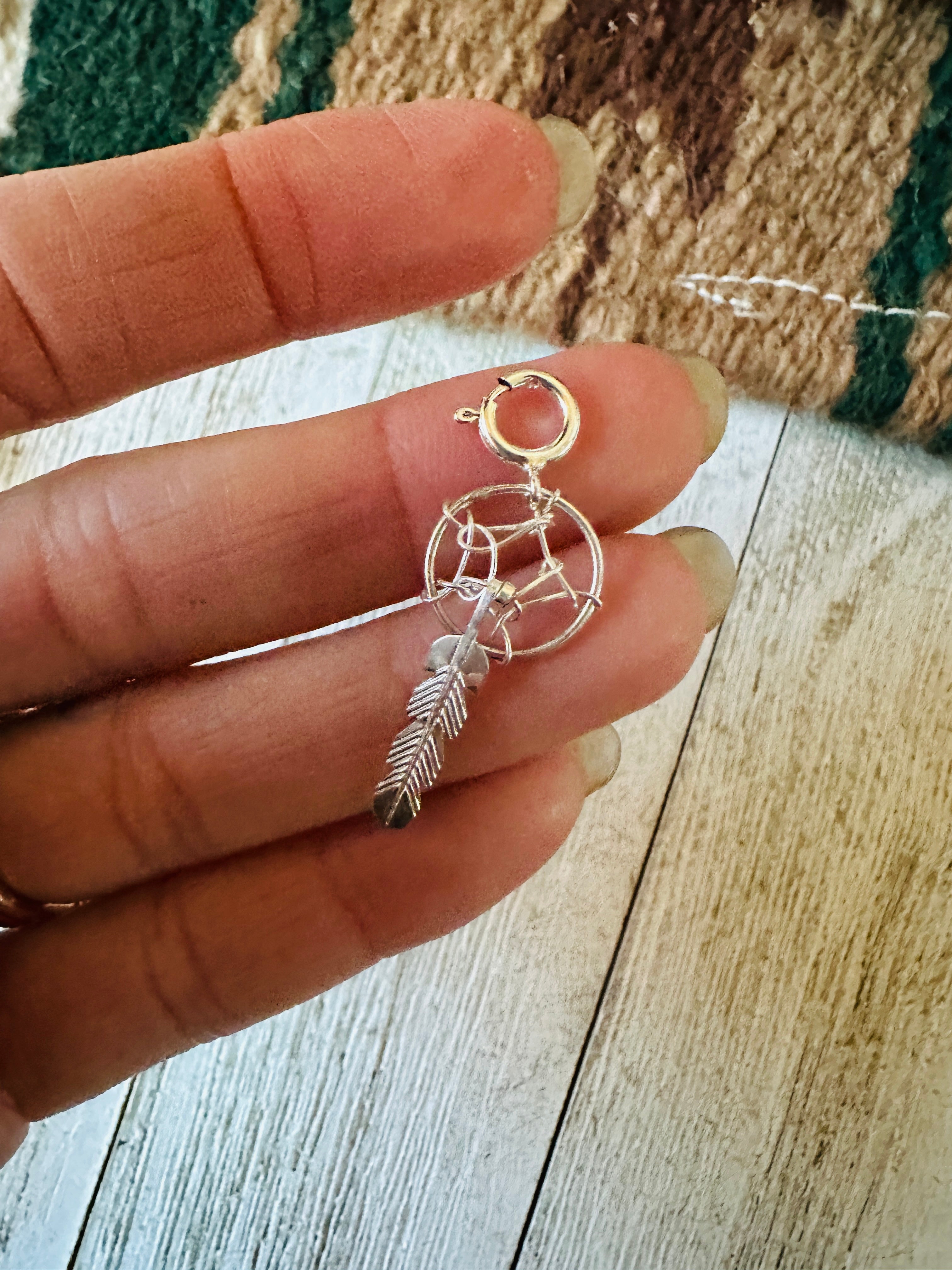 Navajo Crafted Sterling Silver Mini Dream Catcher Charm