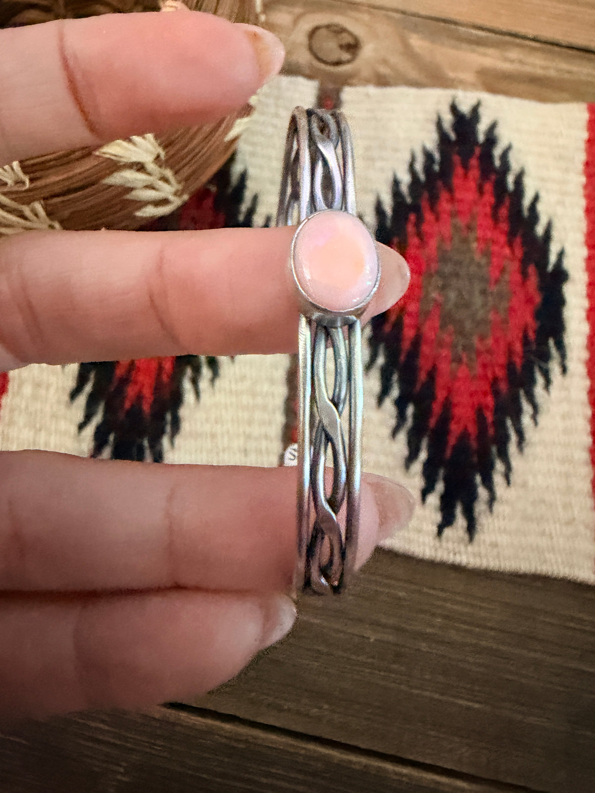 Handcrafted Queen Pink Conch & Sterling Silver Cuff Bracelet