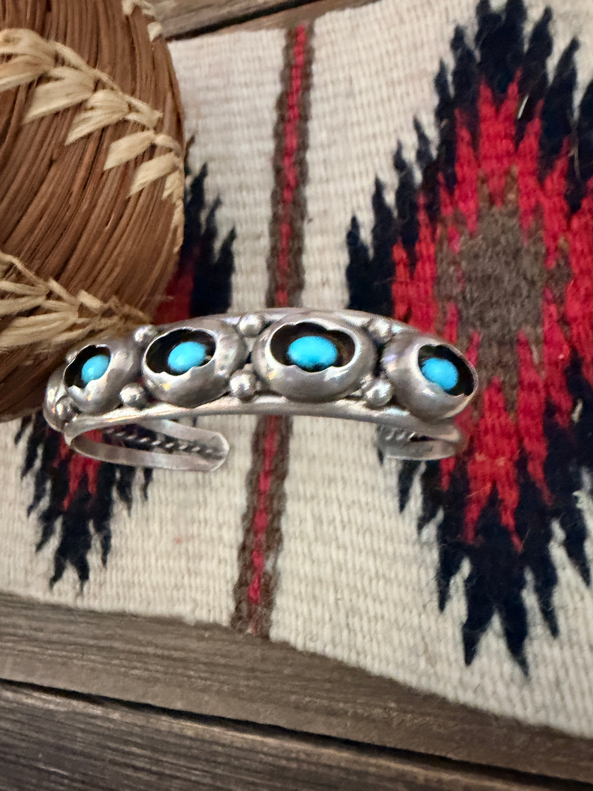Handcrafted Old Pawn Sterling Silver & Turquoise Cuff Bracelet